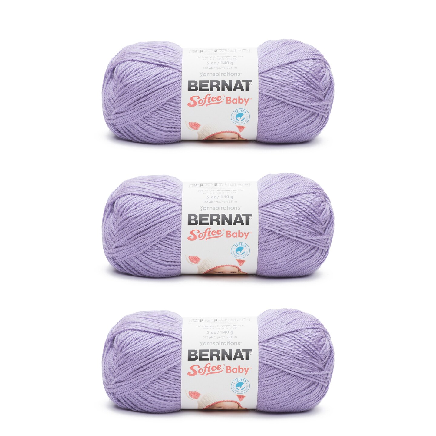 Bernat Softee Baby Lavender Yarn 3 Pack of 141g/5oz Acrylic 3 DK (Light) 362 Yards
