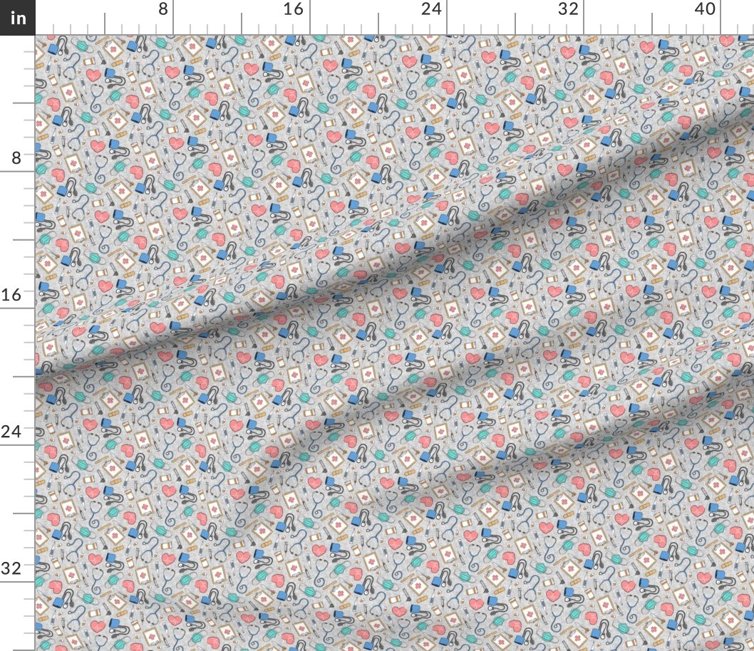 Various Fabrics by the Yard or Fat Quarter Small Scale Medical Doctor Nurse Blue Pink Grey Medicine Nursing Hospital Custom Printed Fabric by Spoonflower