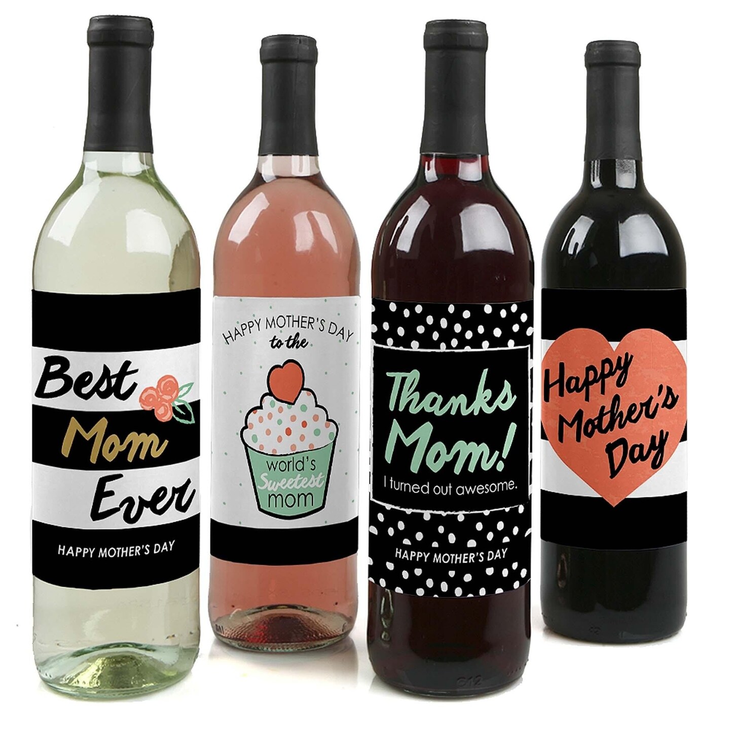 Big Dot of Happiness Best Mom Ever - Mother&#x27;s Day Gift For Women - Wine Bottle Label Stickers - Set of 4