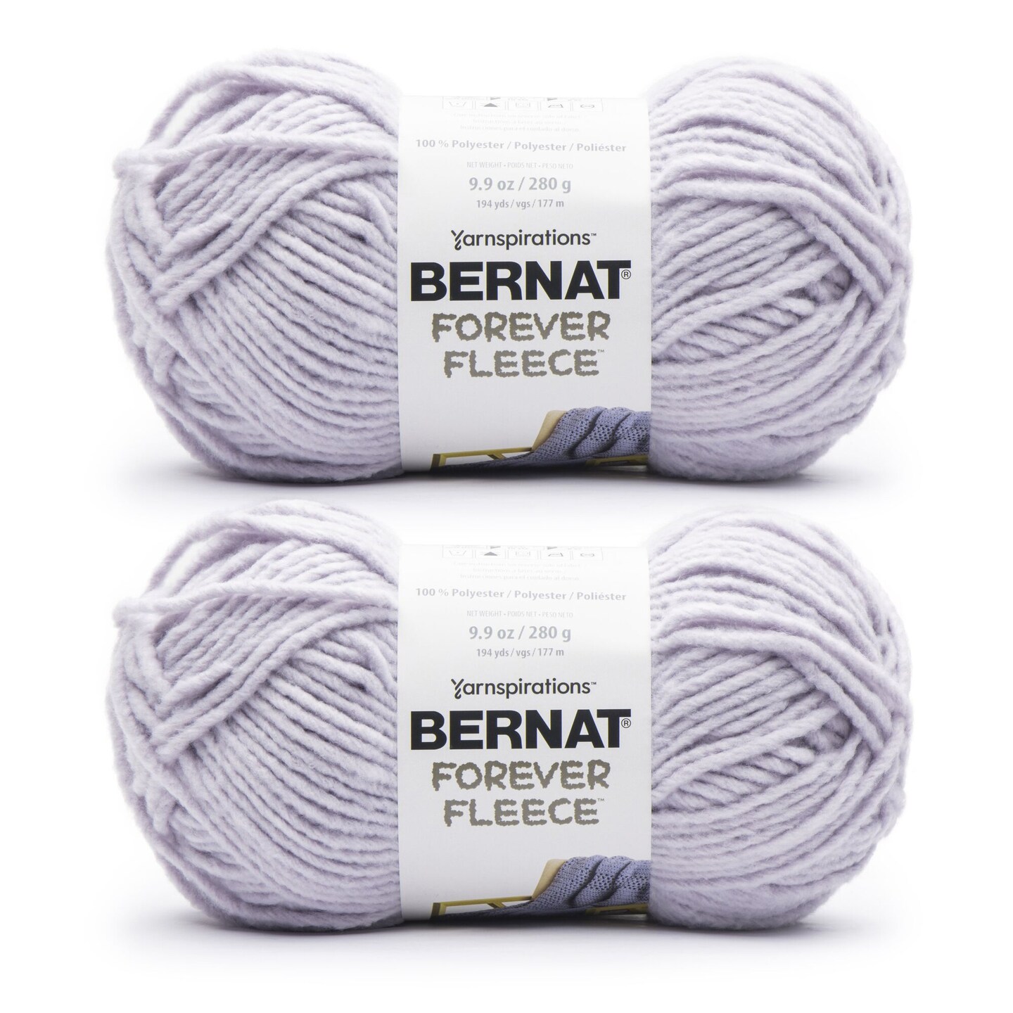 Bernat Forever Fleece Lavender Yarn - 2 Pack of 280g/9.9oz - Polyester - 6 Super Bulky - 194 Yards - Knitting/Crochet