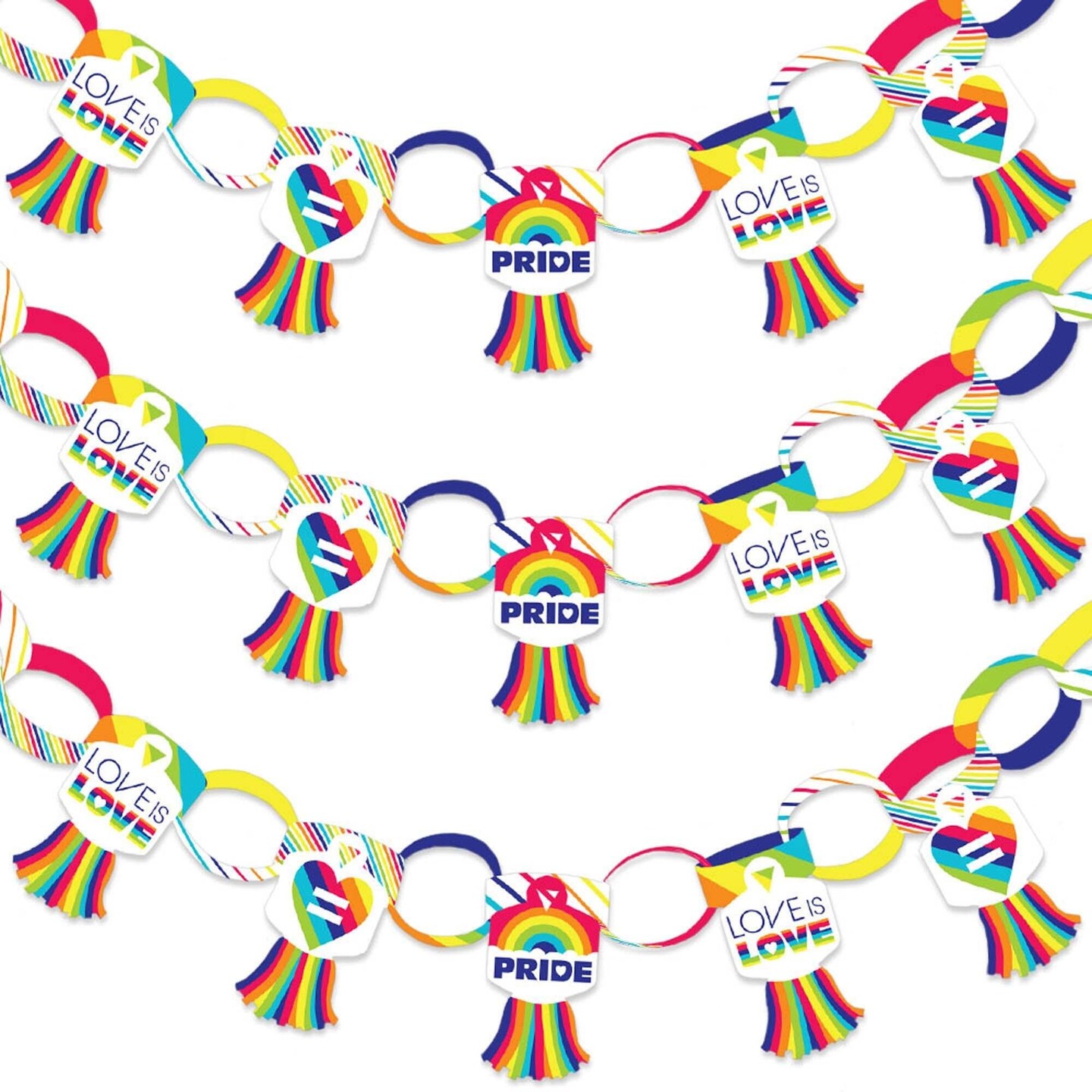 Big Dot of Happiness Love is Love - Pride - 90 Chain Links &#x26; 30 Paper Tassels Decoration Kit - Rainbow Party Paper Chains Garland - 21 feet
