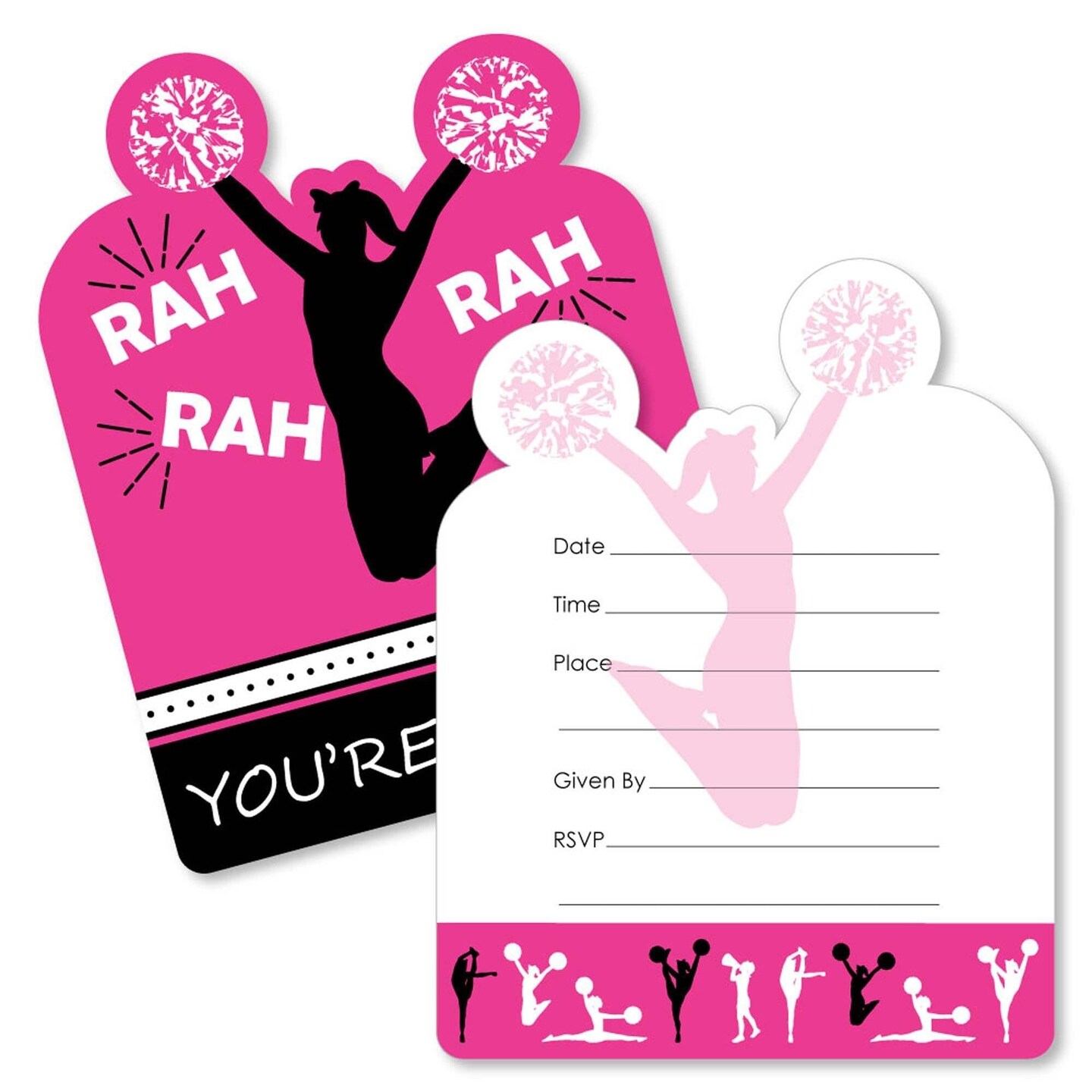 Big Dot of Happiness We&#x27;ve Got Spirit - Cheerleading - Shaped Fill-in Invitations - Birthday Party Invitation Cards with Envelopes - Set of 12