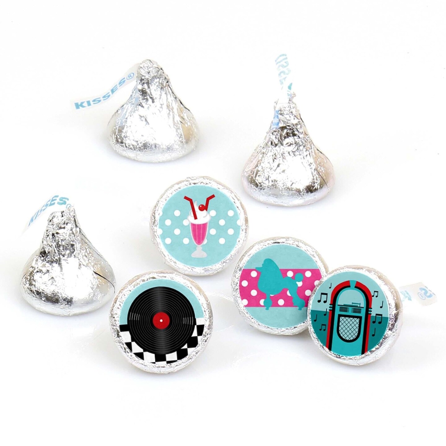 Big Dot of Happiness 50&#x27;s Sock Hop - 1950s Rock N Roll Party Round Candy Sticker Favors - Labels Fits Chocolate Candy (1 sheet of 108)