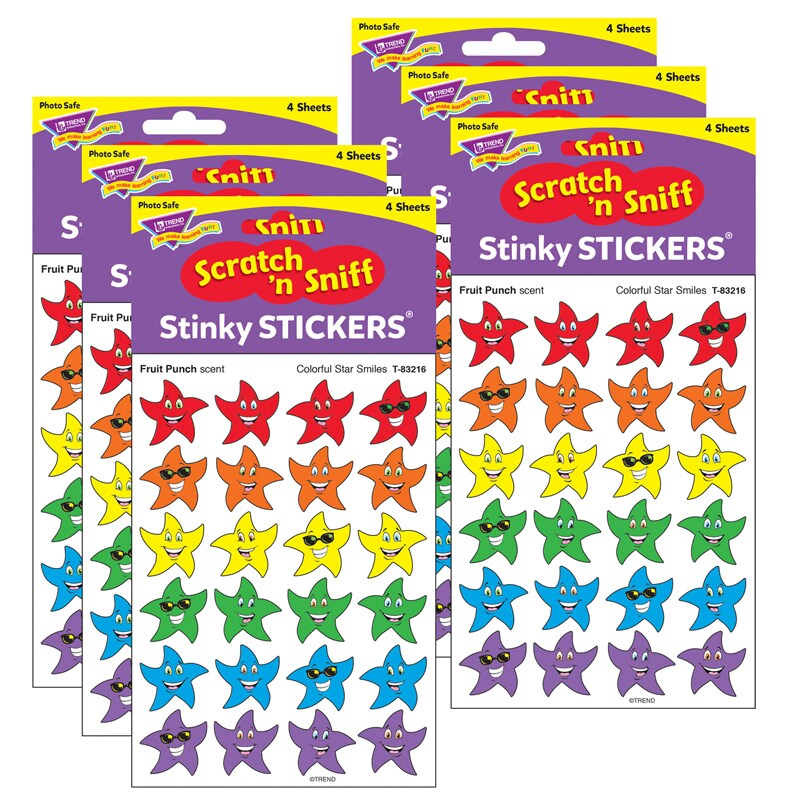 Colorful Star Smiles/Fruit Punch Stinky Stickers®, 96 Per Pack, 6 Packs ...
