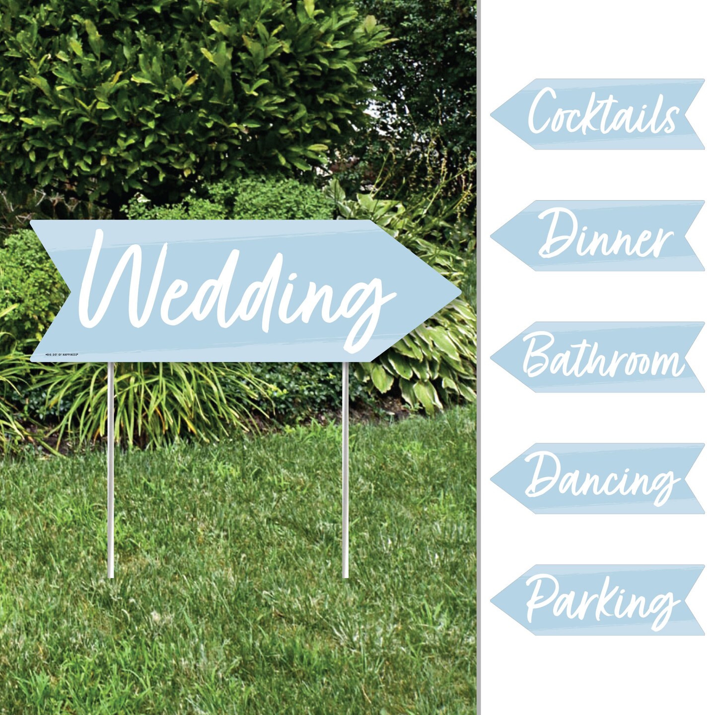 Big Dot of Happiness Dusty Blue Elegantly Simple - Arrow Wedding and Receptions Direction Signs - Double Sided Outdoor Yard Signs - Set of 6