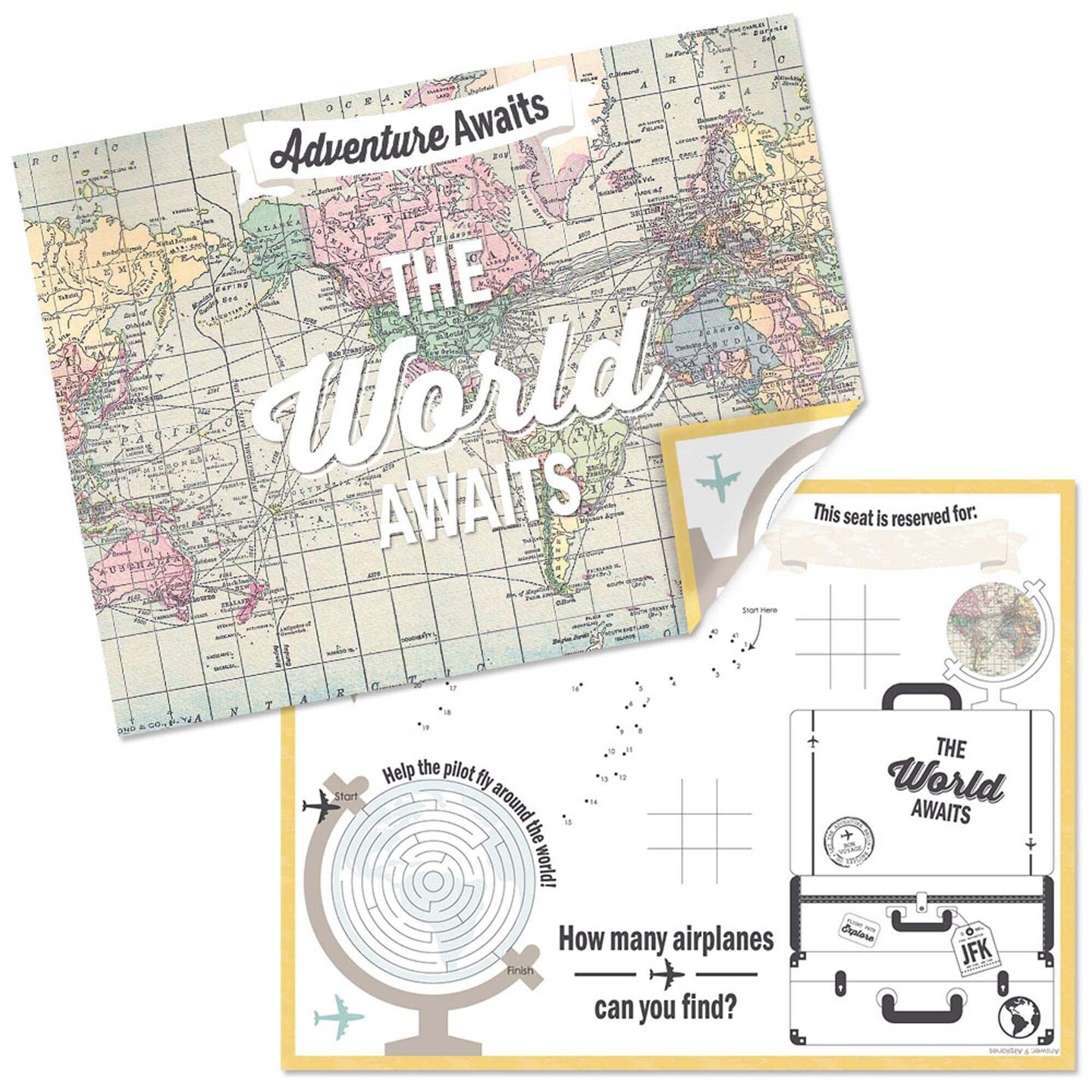 Big Dot of Happiness World Awaits - Paper Travel Themed Birthday Party Coloring Sheets - Activity Placemats - Set of 16