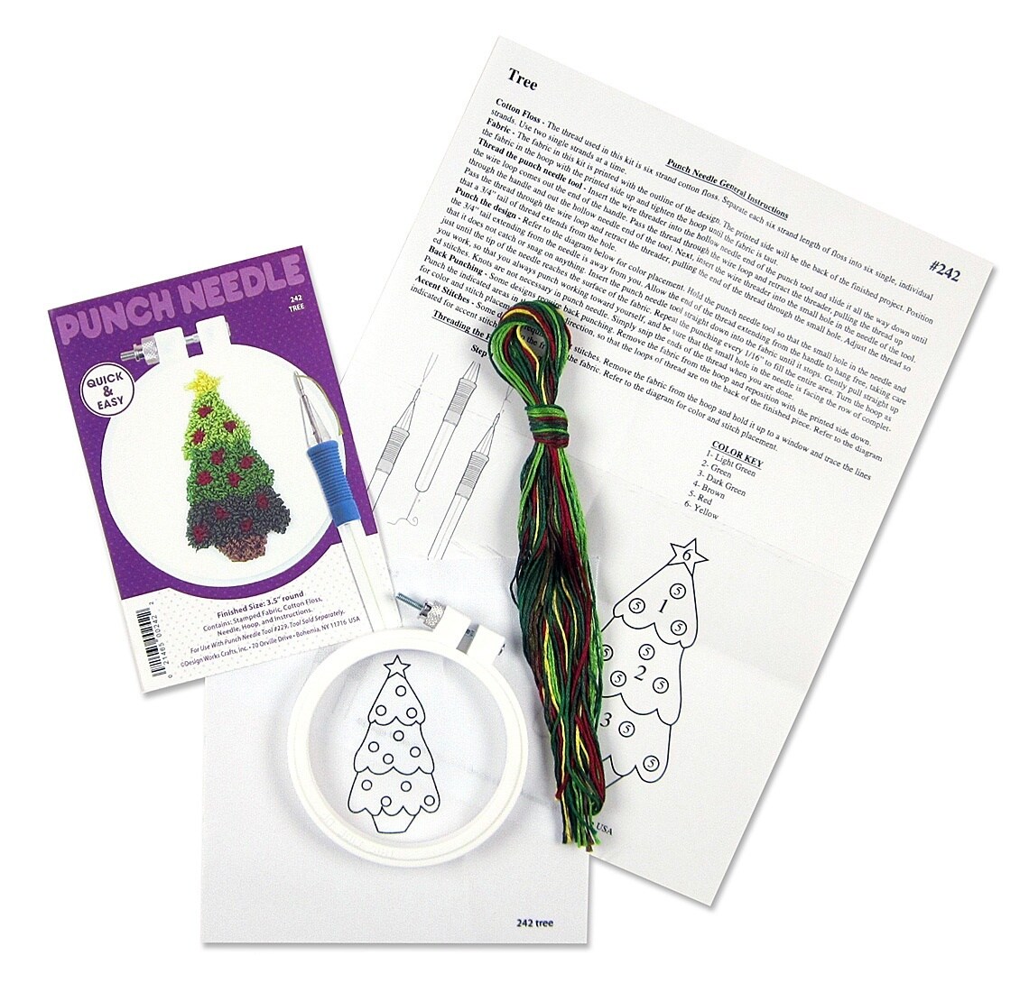 Design Works Punch Needle Kit 3.5" Round-Christmas Tree
