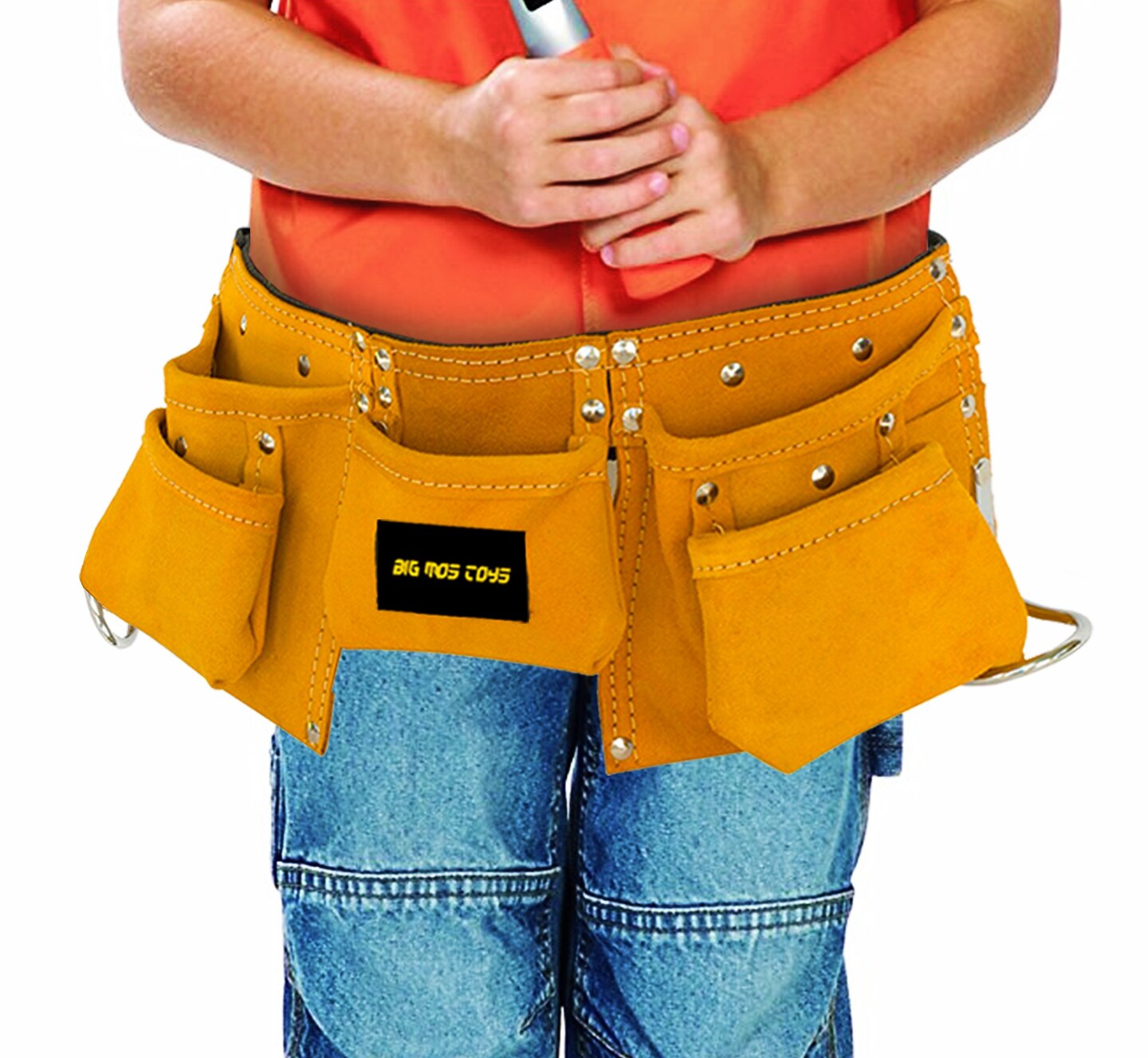 Big Mo's Toys Tool Belt - Kids Brown Faux Suede Pretend Play Belt for Tools with Adjustable Strap