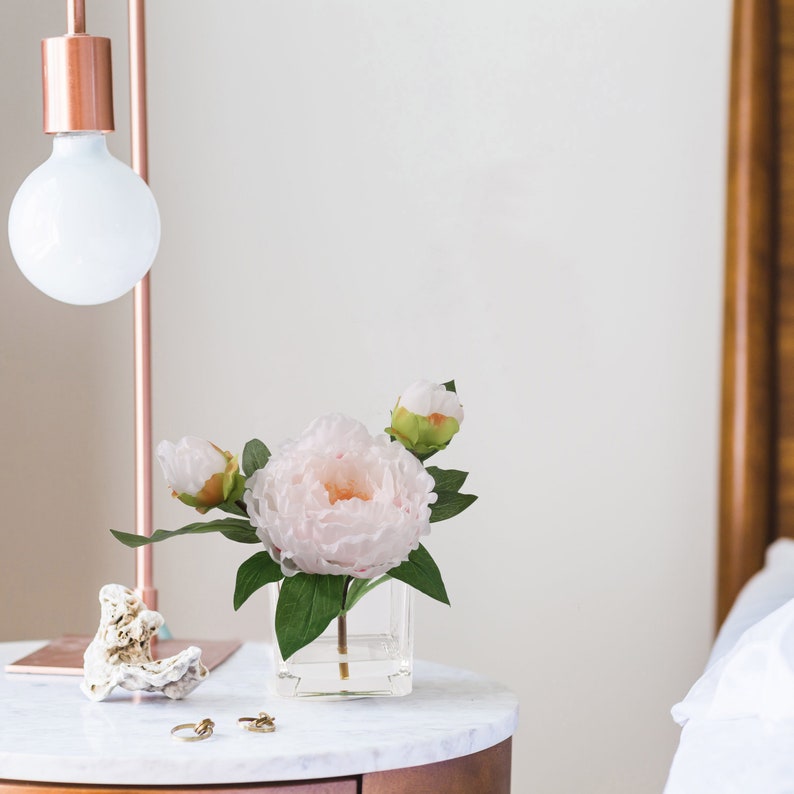 ArtisanFlora Handcrafted Cream Pink Peony Flower Arrangement in Glass