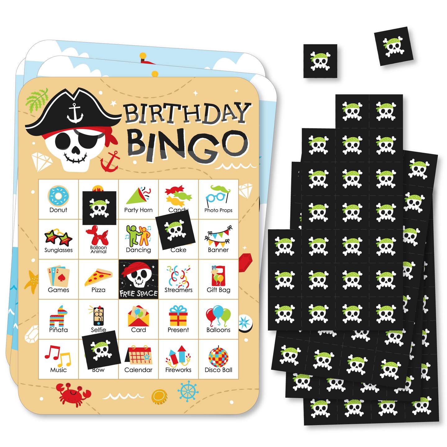 Big Dot of Happiness Pirate Ship Adventures Picture Bingo Cards and