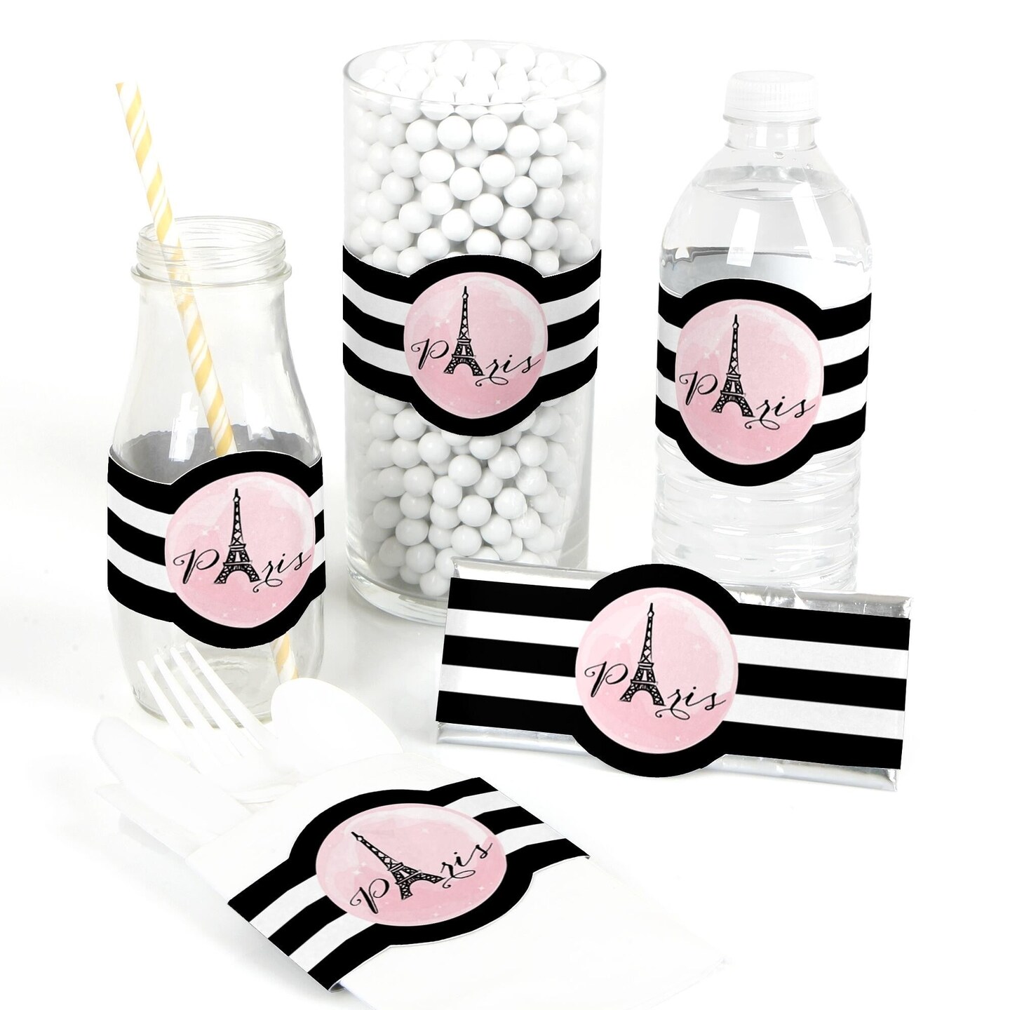 Big Dot of Happiness Paris, Ooh La La - Paris Themed Baby Shower or Birthday Party DIY Wrapper Favors and Decorations - Set of 15