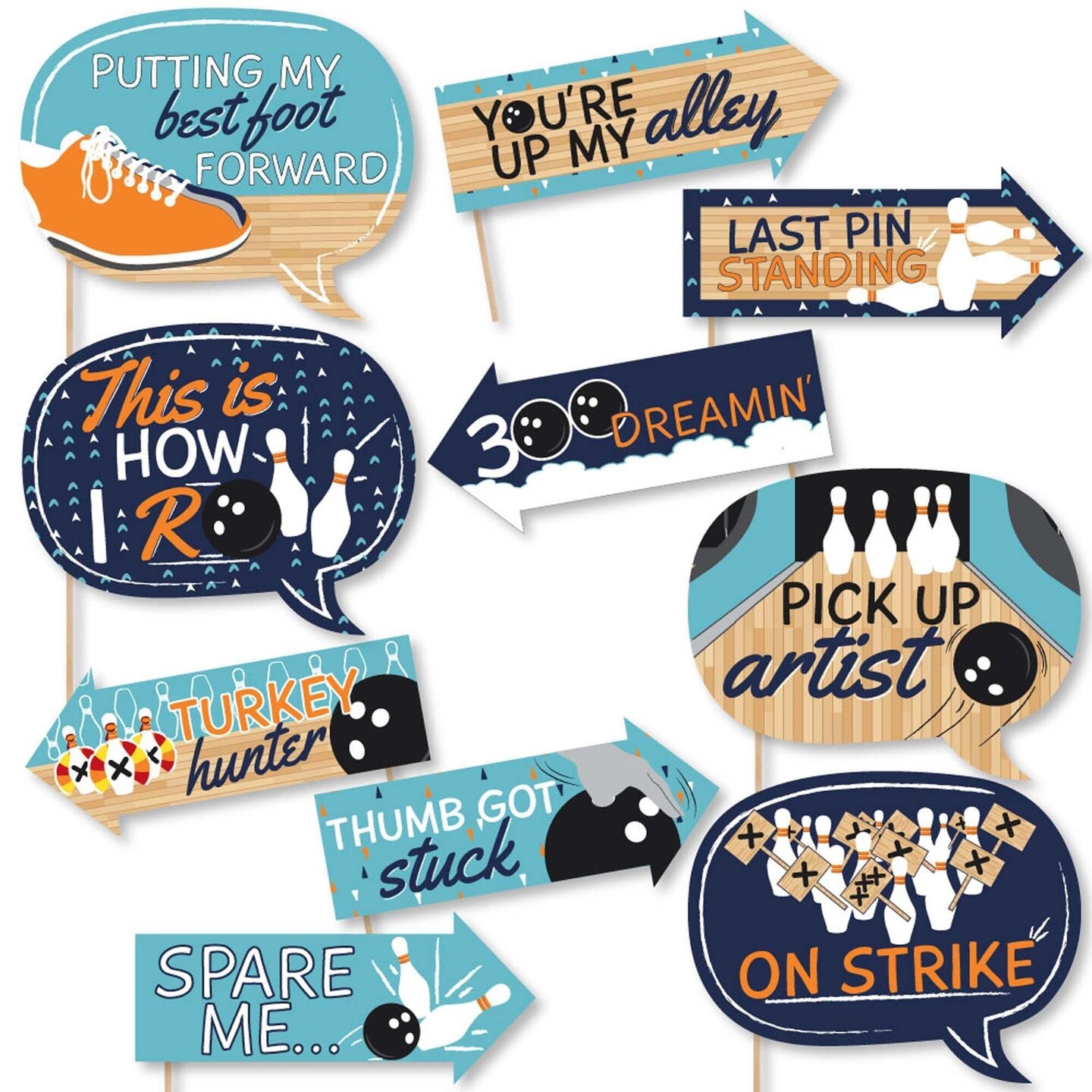 Big Dot of Happiness Funny Strike Up the Fun - Bowling - Birthday Party or Baby Shower Photo Booth Props Kit - 10 Piece