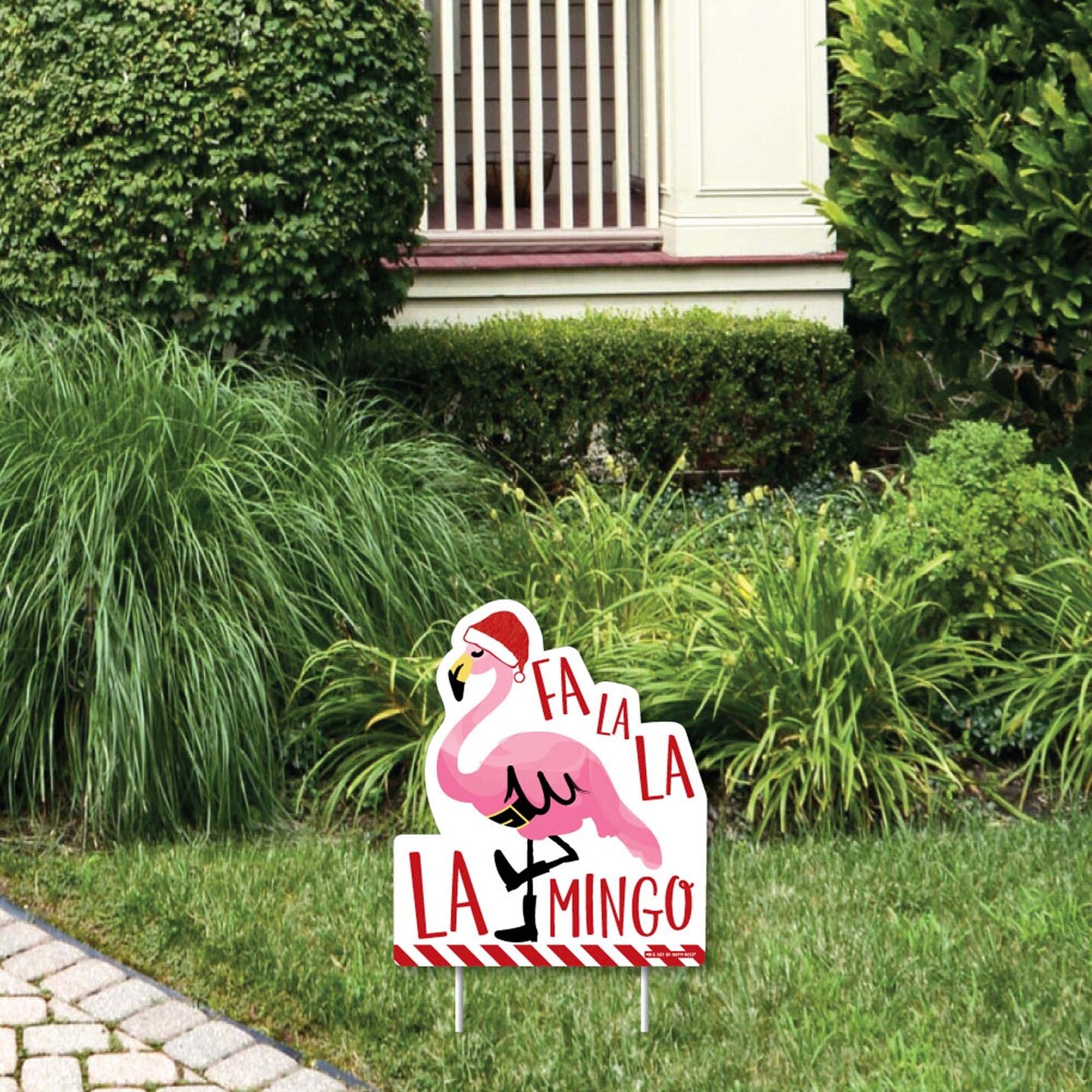 Big Dot of Happiness Flamingle Bells - Outdoor Lawn Sign - Tropical Christmas Party Yard Sign - 1 Piece