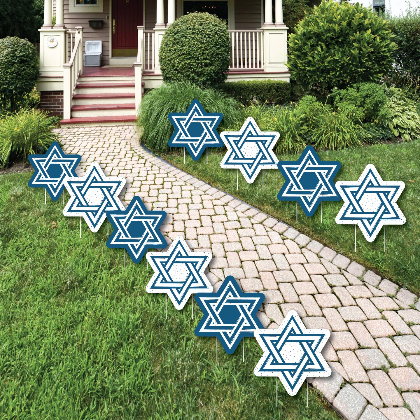 Big Dot of Happiness Happy Hanukkah - Star of David Lawn Decorations - Outdoor Yard Decorations - 10 Piece