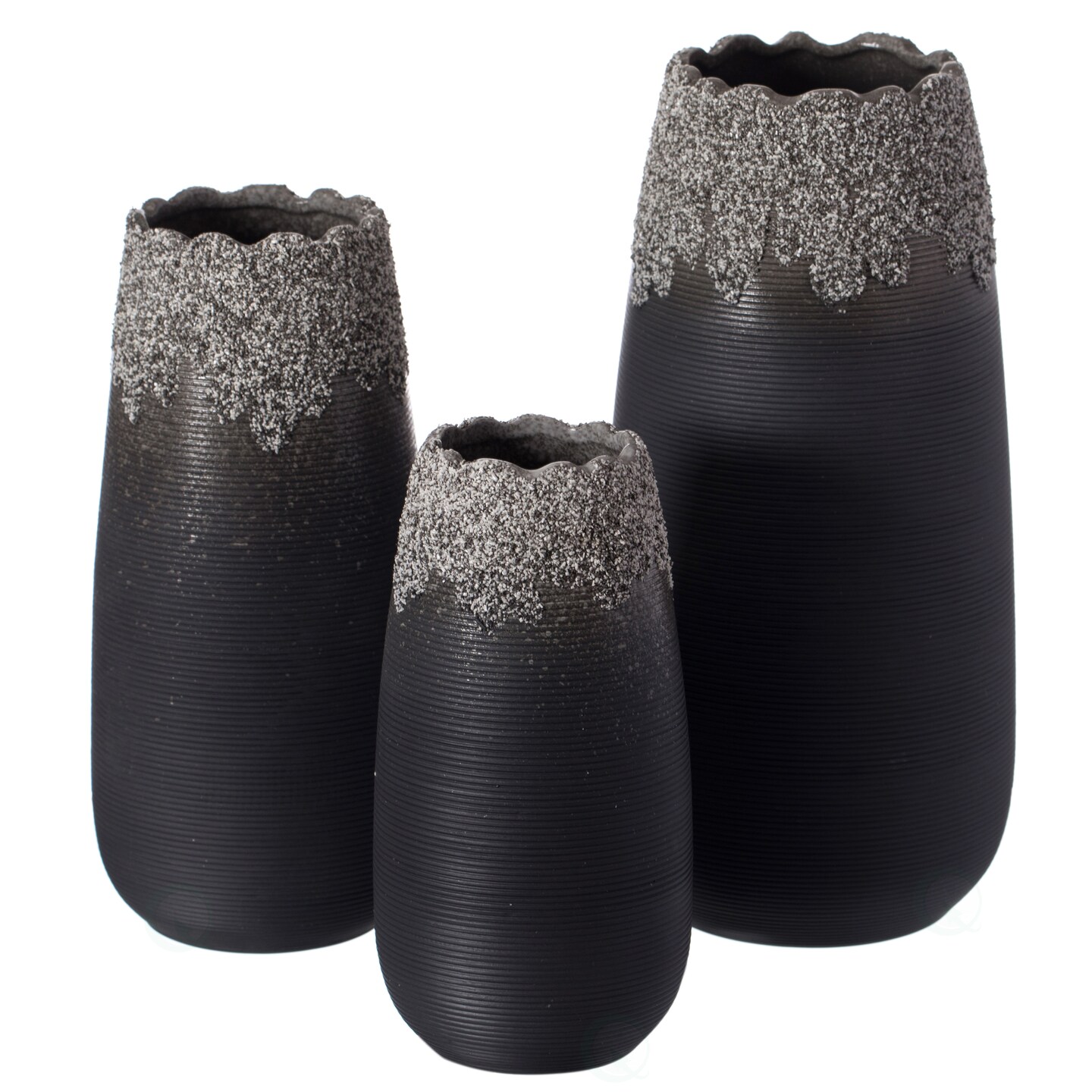 Modern Farmhouse Home D&#xE9;cor Accents; Boho Vases for Table Decor, Housewarming Gifts, Black Ceramic Table Vase with Dripping Crystal Look and Scalloped Opening Design
