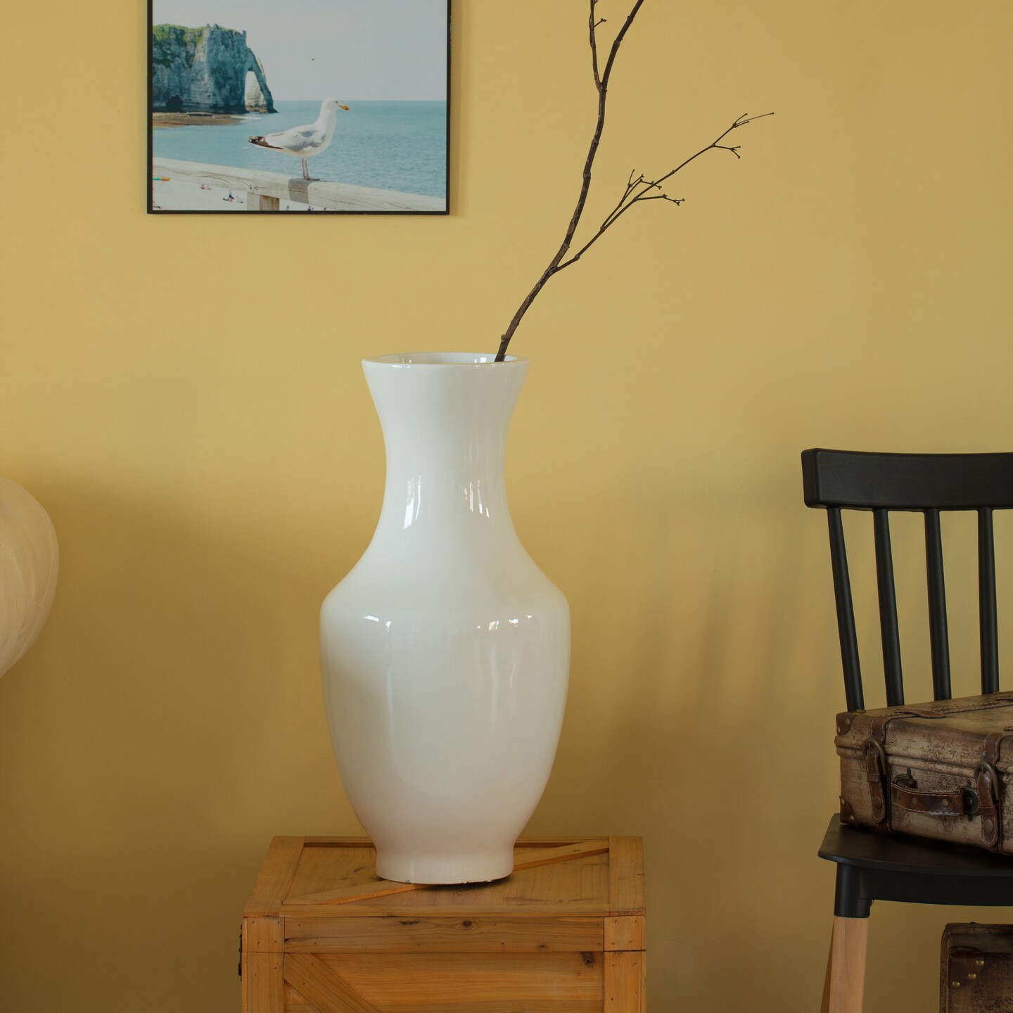 Modern Large Tall flower vase, White Unique Trumpet Floor Vase, 22 Inch High Floor Vase, Home Interior Decoration, Modern Floor Vase, Tall Floor Vases for Entryway and Living Room and Office