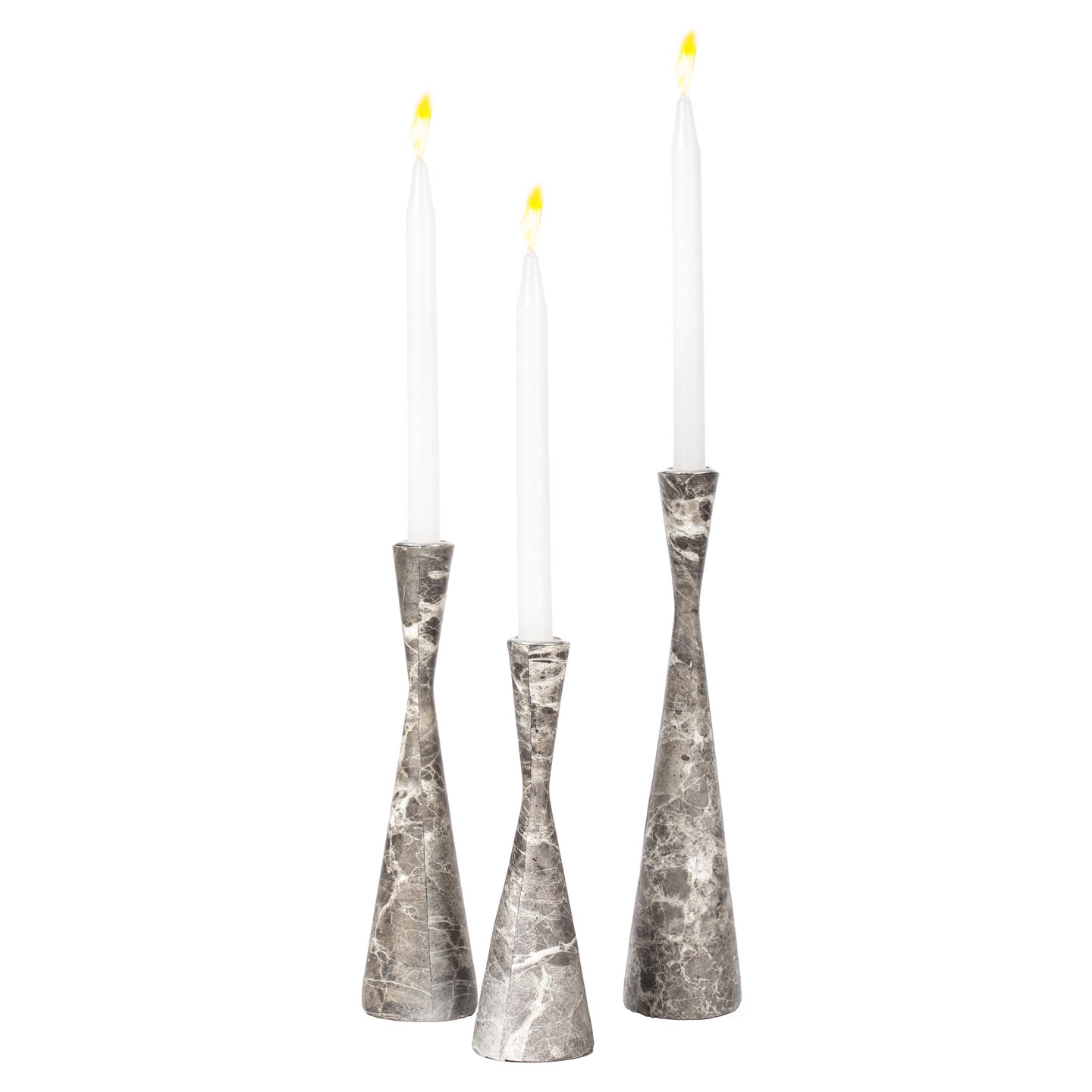 Set of 3 Decorative Resin Taper Candle Holders, Marble Design Modern Candlesticks