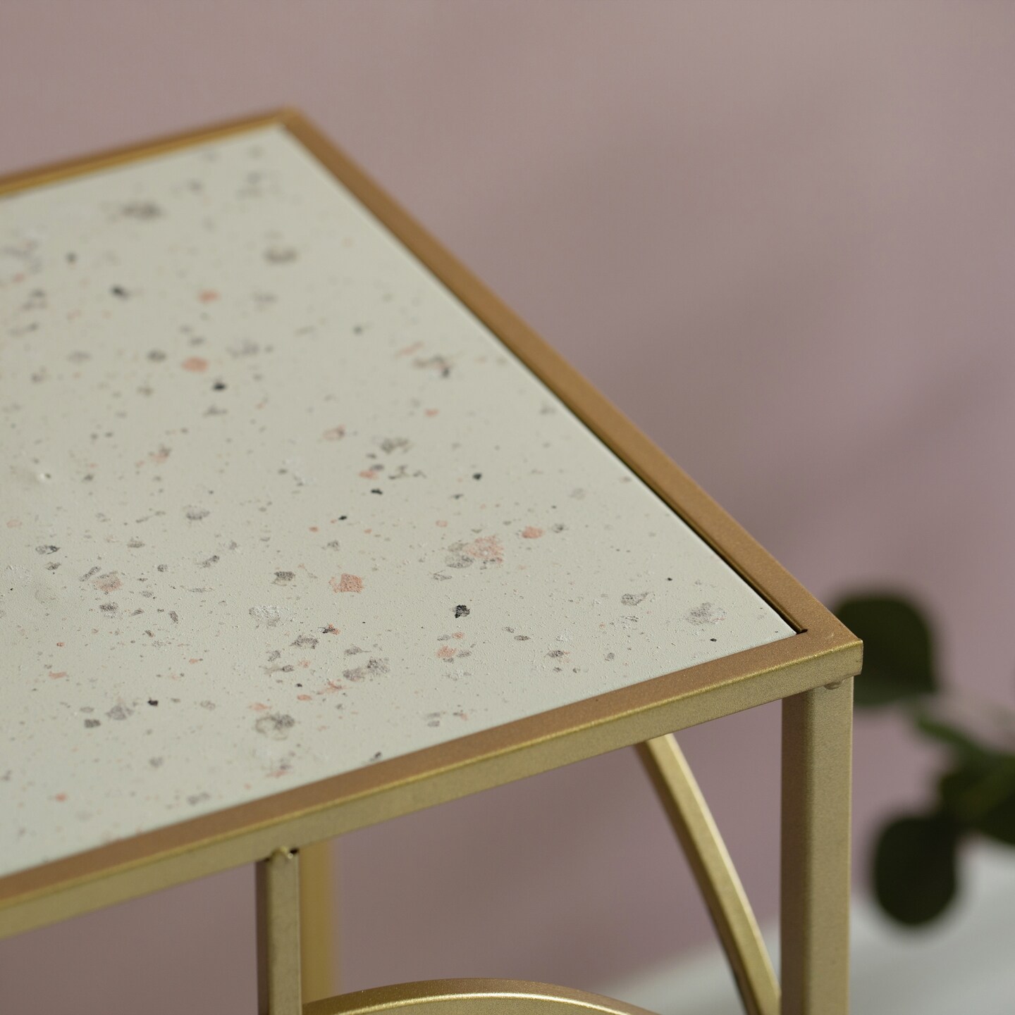 Decorative Gold Metal Square Plant Stand, Modern White Marble Look Top Display End Side Table, Set of 3