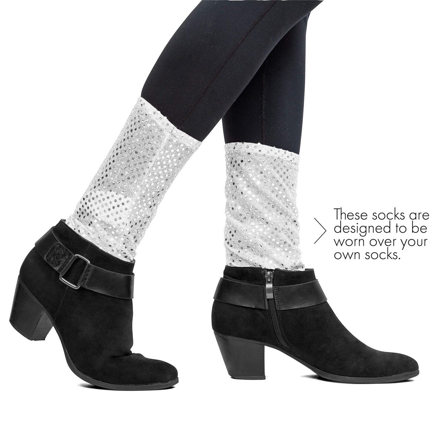 Silver Sequin Costume Socks - Sparkle Dance Party Silver Sequined Shiny Sock Cover Cuffs Costumes Accessories