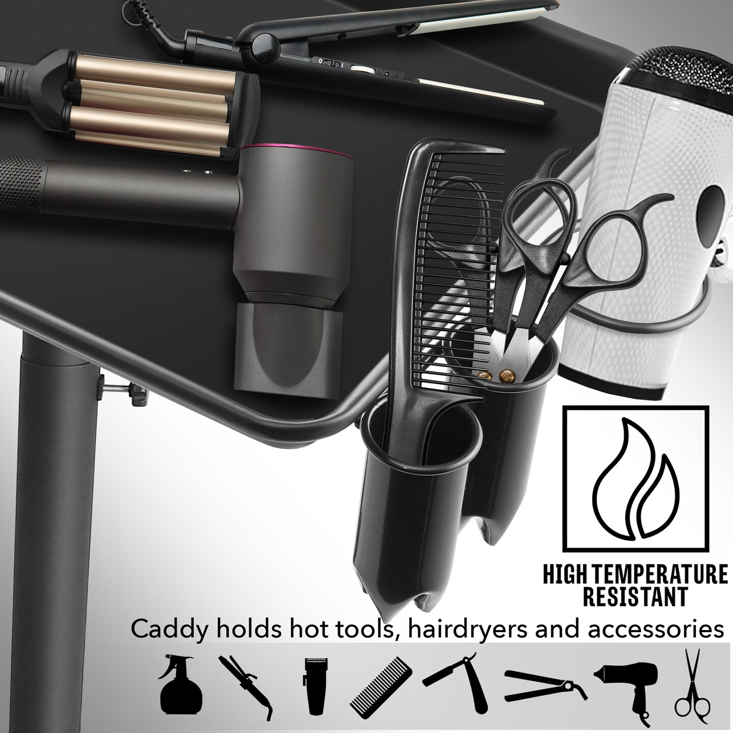 Saloniture Aluminum Salon Instrument Tray with Caddy, Heavy-Duty Rolling Base