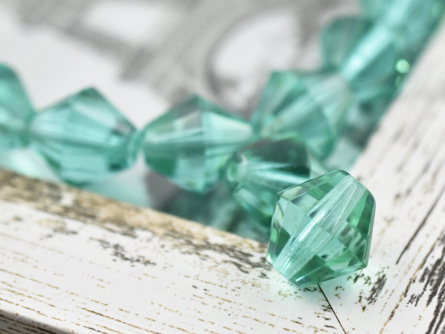 *2* 15mm Teal Green Faceted Bicone Beads