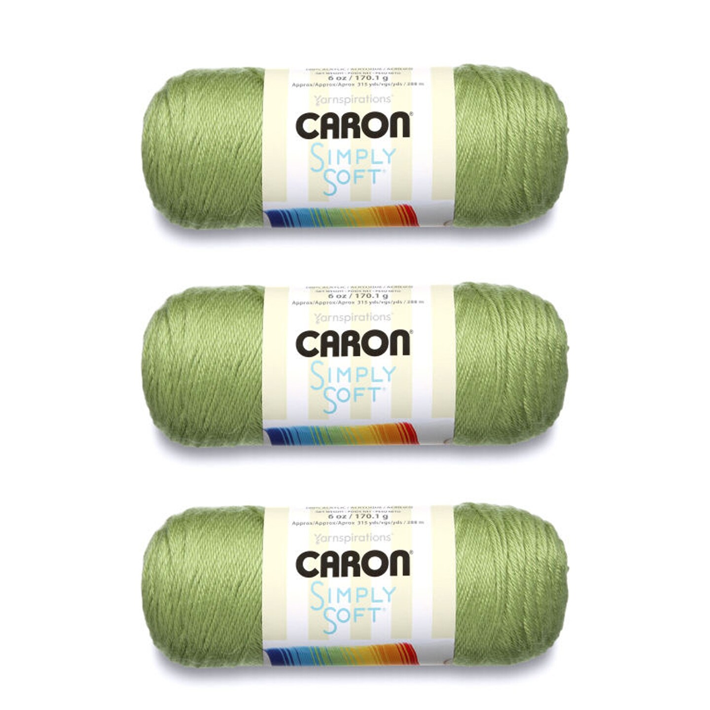 Caron Simply Soft Pistachio Yarn - 3 Pack of 170g/6oz - Acrylic - 4 Medium (Worsted) - 315 Yards - Knitting/Crochet