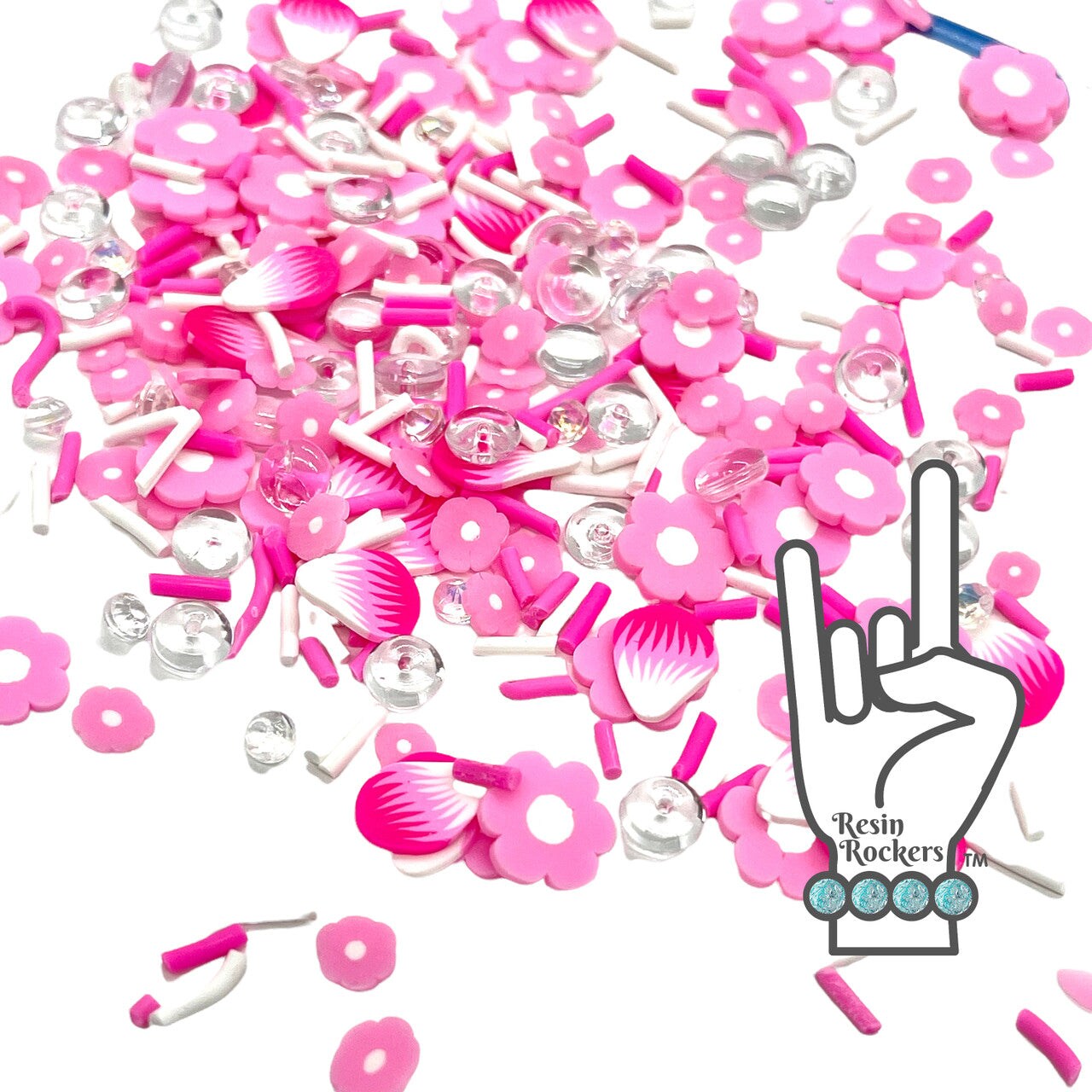 Pink Peacock Feathers and Flowers Mega Mix Polymer Clay Snow Globe and Shaker Filler