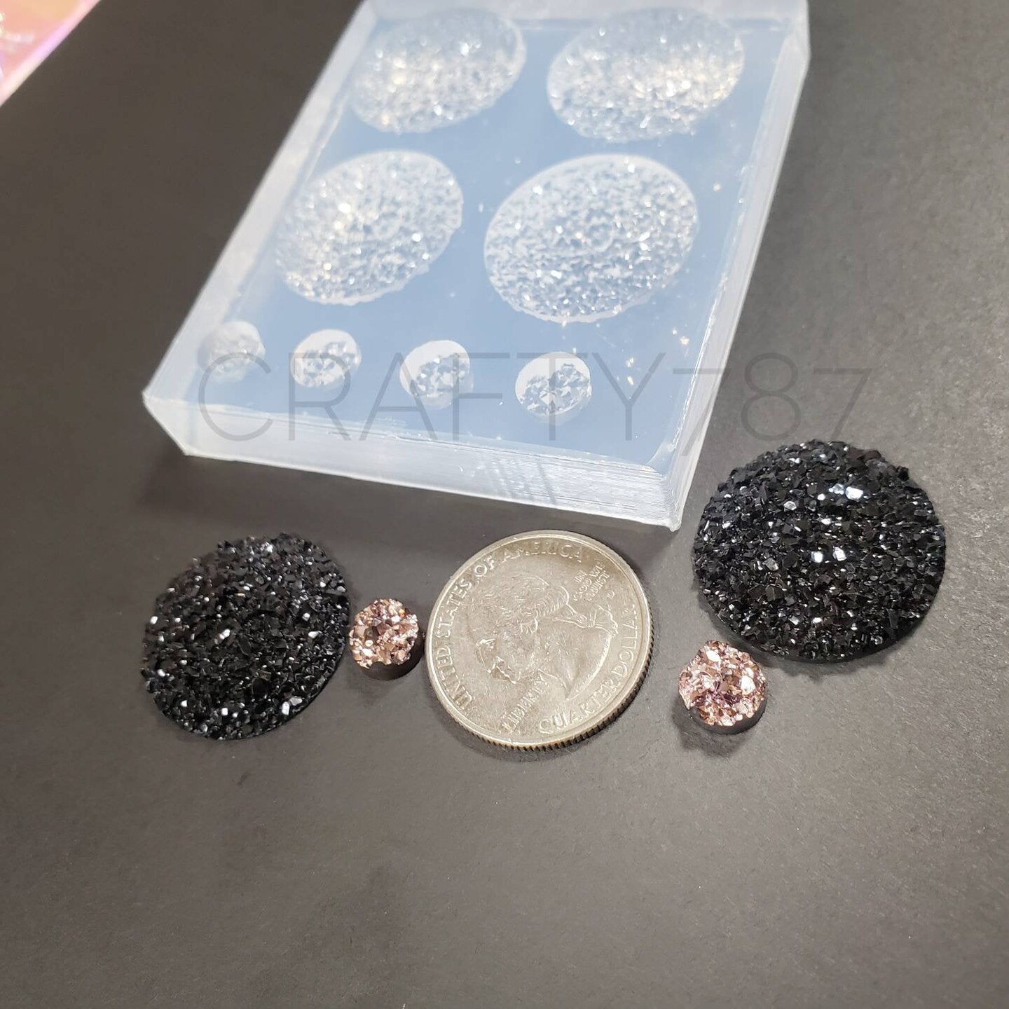 Circle Druzy 25mm Silicone Mold with Bonus 8mm Druzys two Pairs(B5)