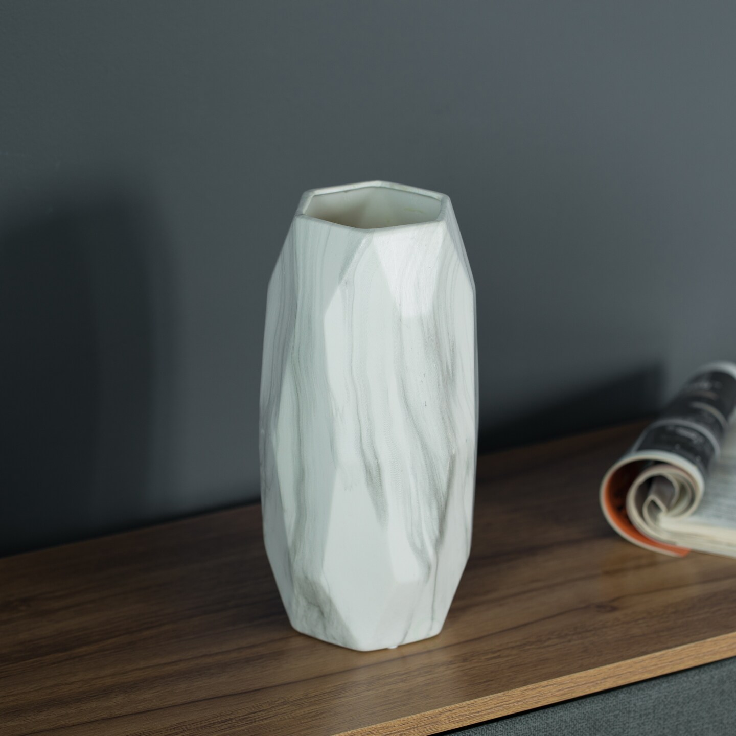 Contemporary Ceramic Marble Look Design Table Vase Geometric Flower Holder Decor