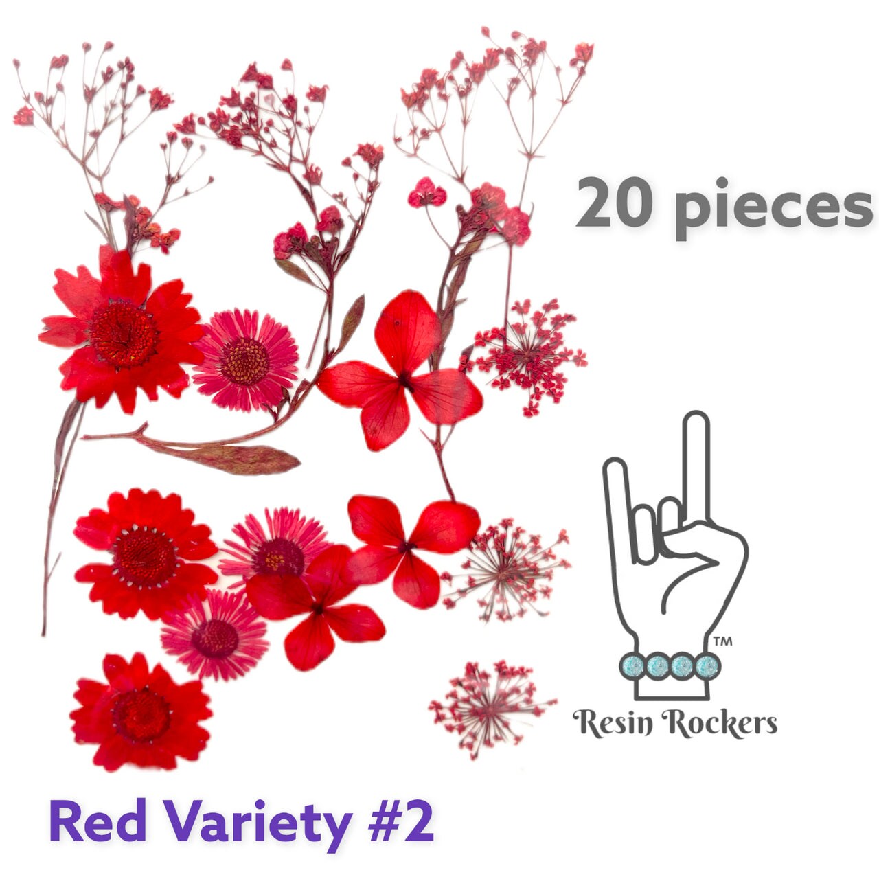23 Piece Red Variety Dried Pressed Real Natural Flowers For Epoxy