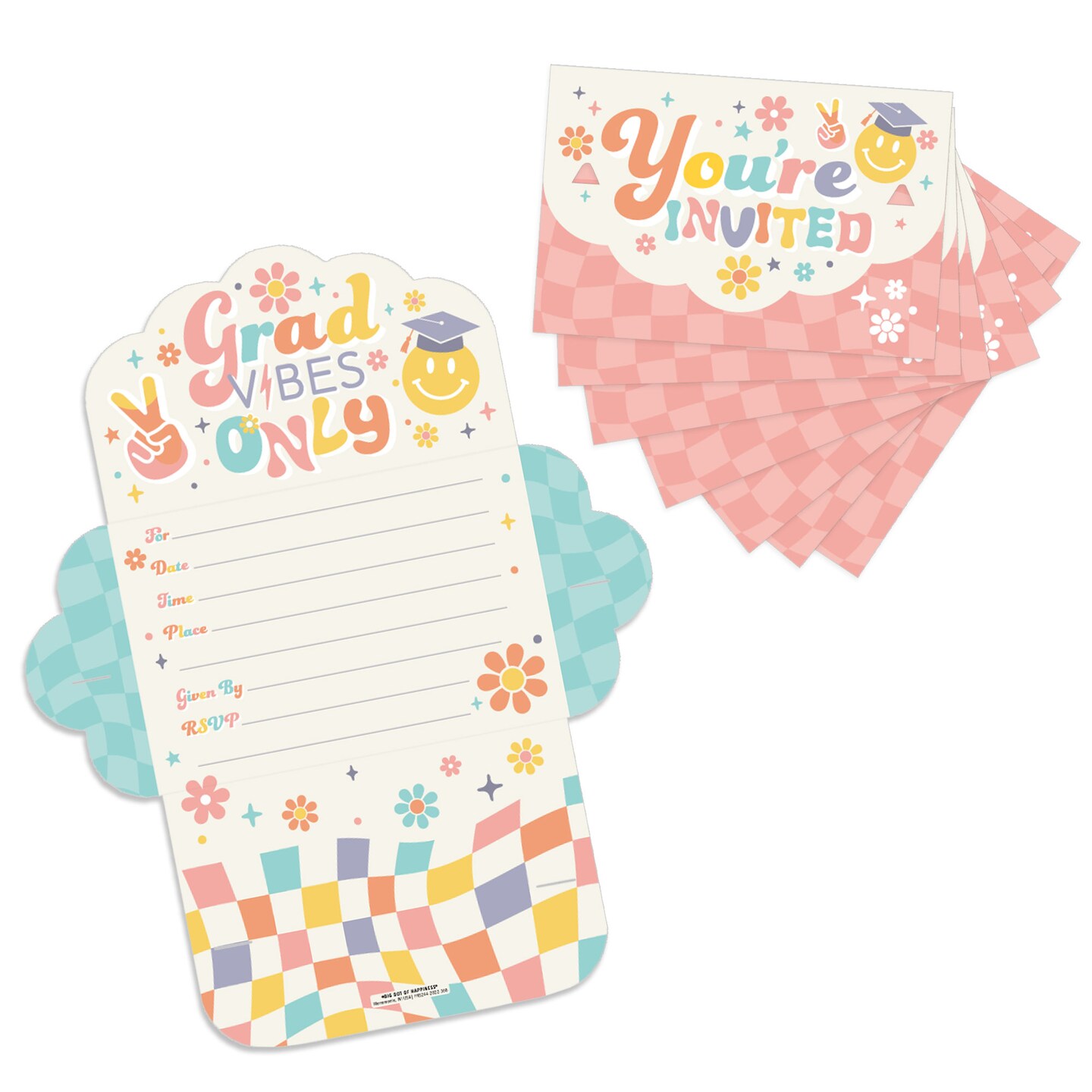 Big Dot of Happiness Groovy Grad - Fill-In Cards - Hippie Graduation Party Fold and Send Invitations - Set of 8