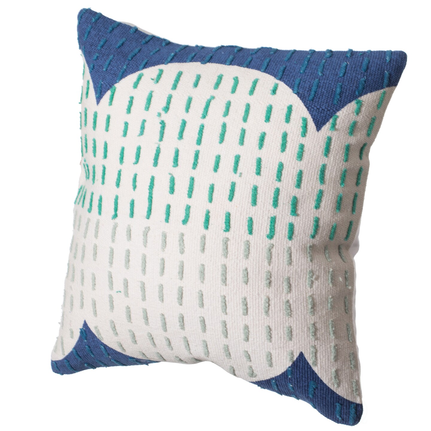 16" Handwoven Cotton Throw Pillow Cover with Ribbed Line Dots and Wave Border