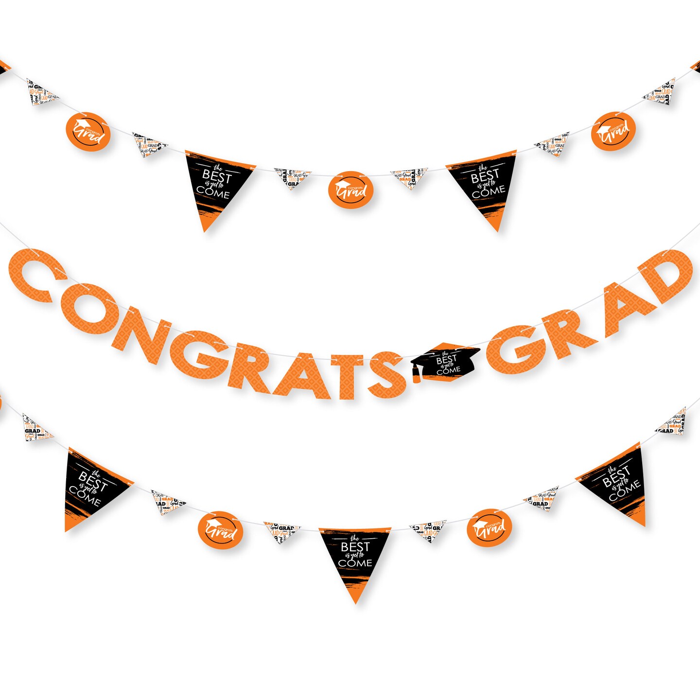 Big Dot of Happiness Orange Grad - Best is Yet to Come -  Grad Party Letter Banner Decor - 36 Banner Cutouts and Congrats Grad Banner Letters