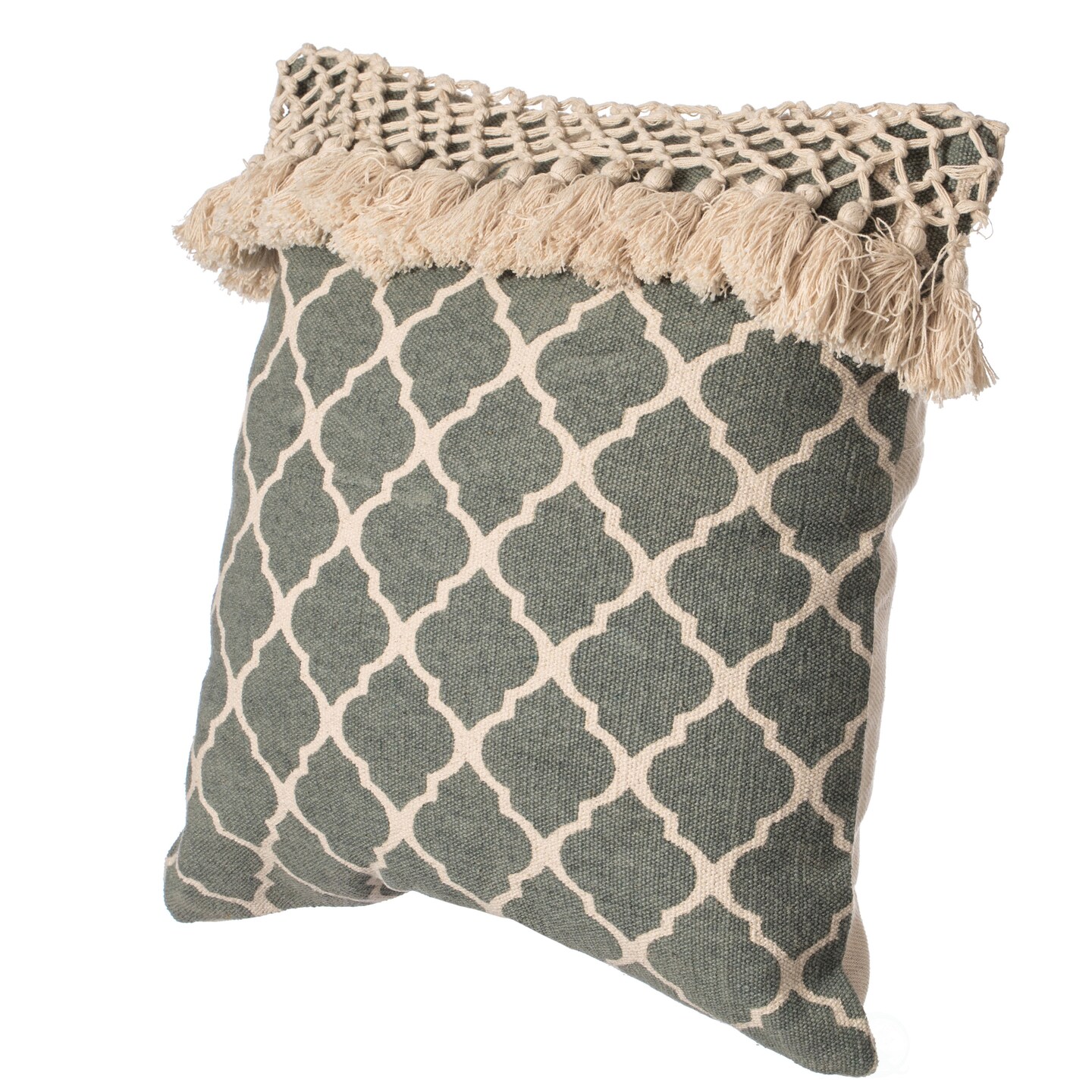 16&#x22; Handwoven Cotton Throw Pillow Cover with Ogee Pattern and Tasseled Top