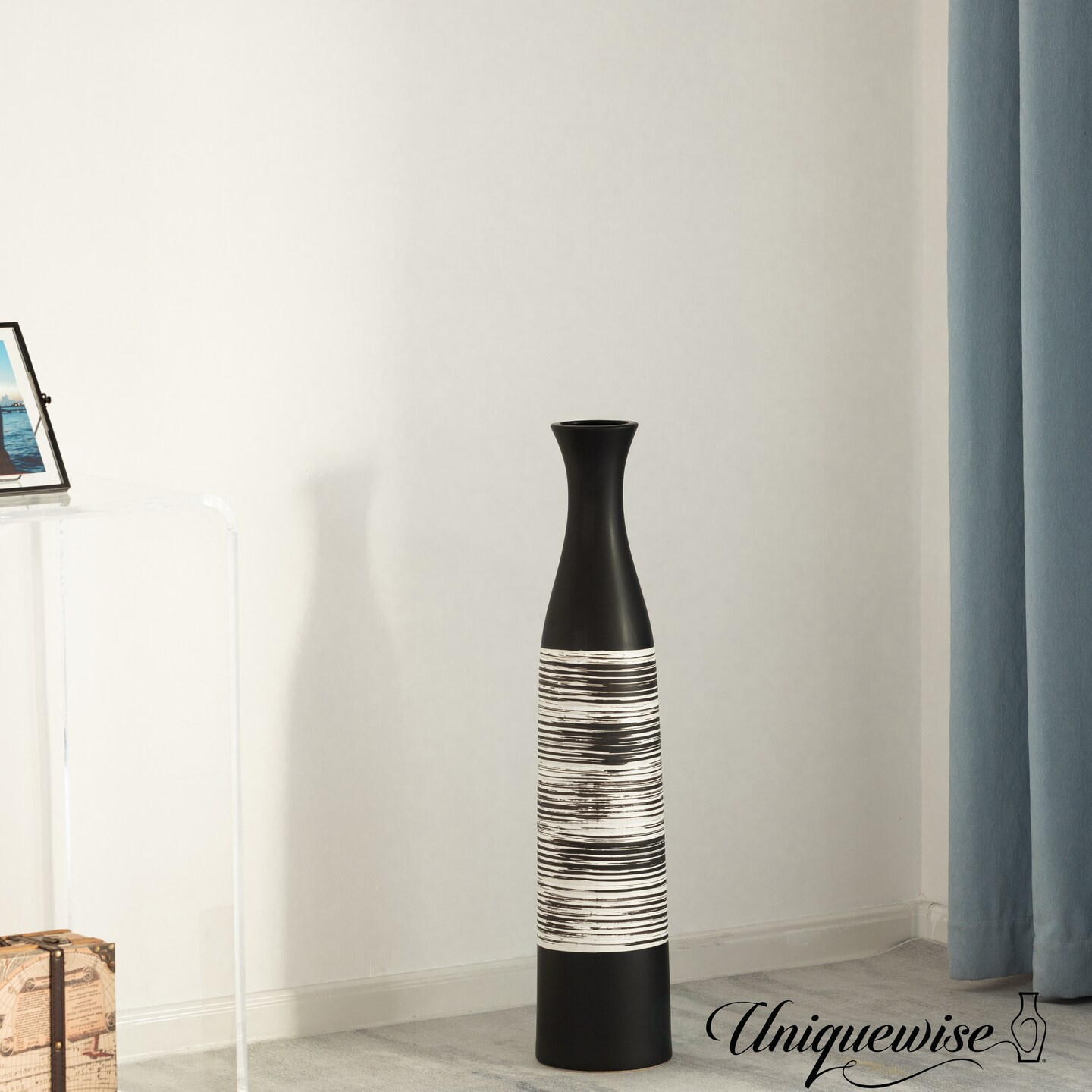 Handcrafted Black and White Waterproof Ceramic Floor Vase - Neat Classic Bottle Shaped Vase, Freestanding Design, Perfect for Tall Floral Arrangements