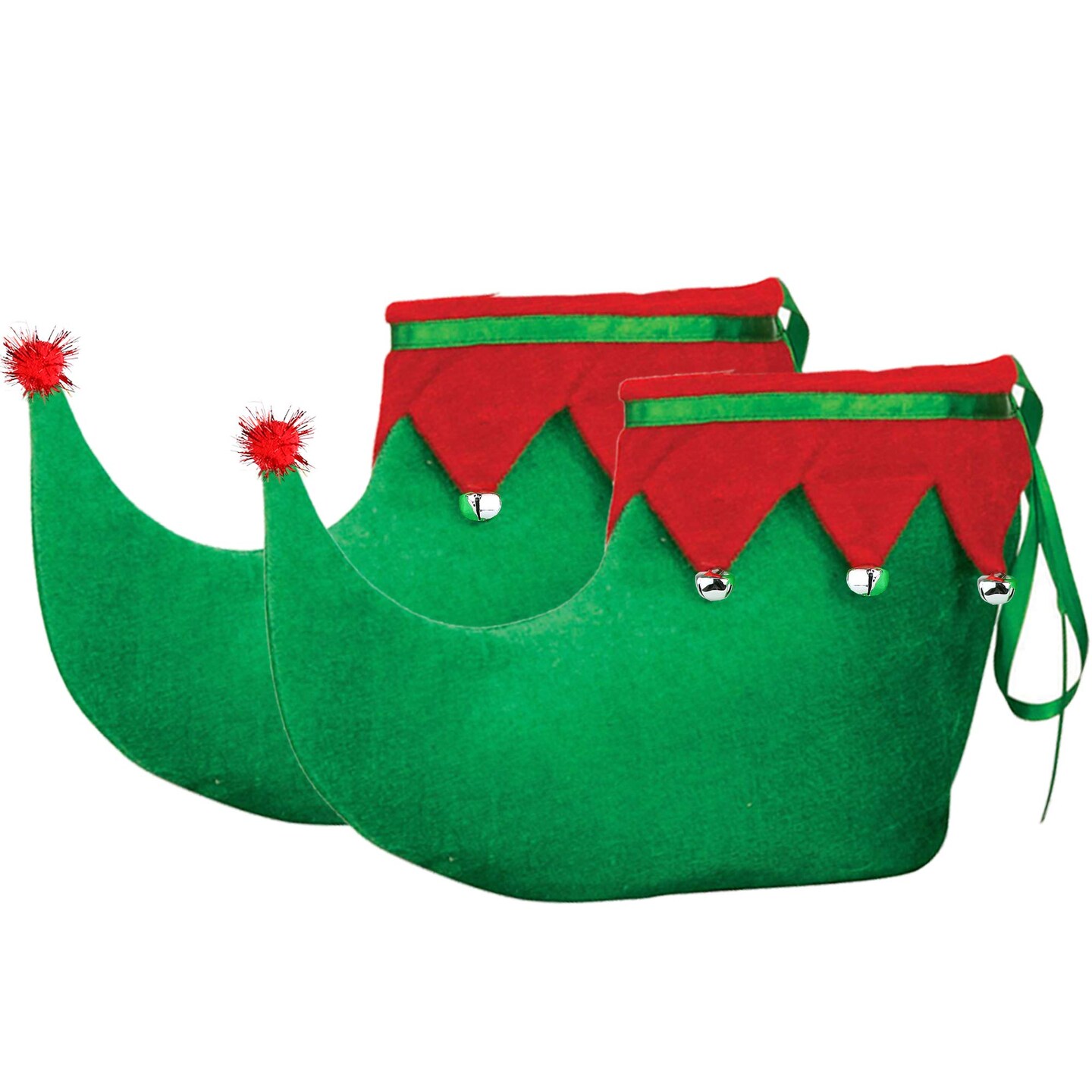 Red Green Elf Shoes Red and Green Velvet Holiday Elf Feet Slippers with Jingle Bells for Adults and Kids Michaels