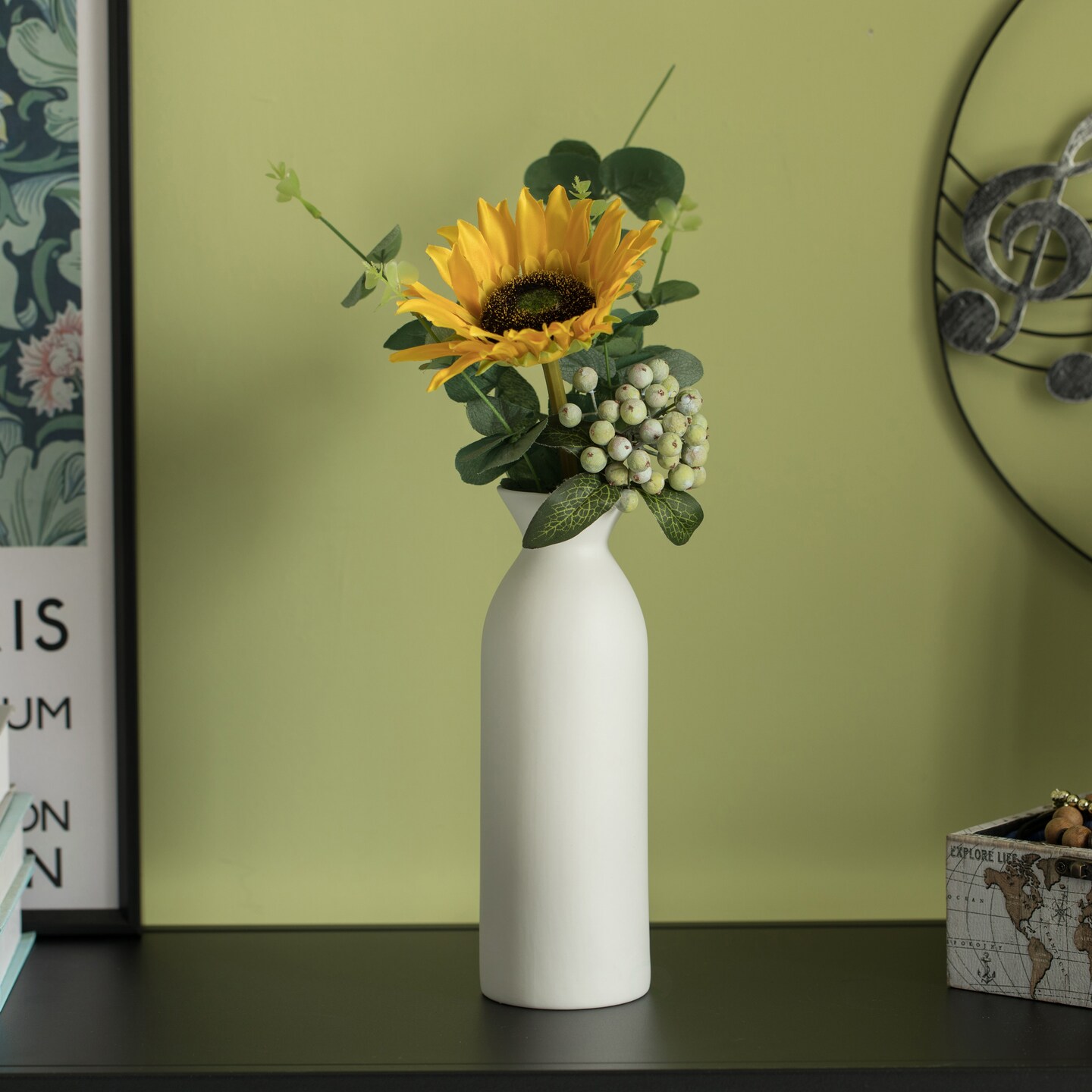 Uniquewise White Ceramic Table Flower Vase for Farmhouse and Home Decor - Ideal for Bohemian Modern Minimalist and Rustic Room Styling - Perfect for Pampas Grass, Fresh Flowers and Stems