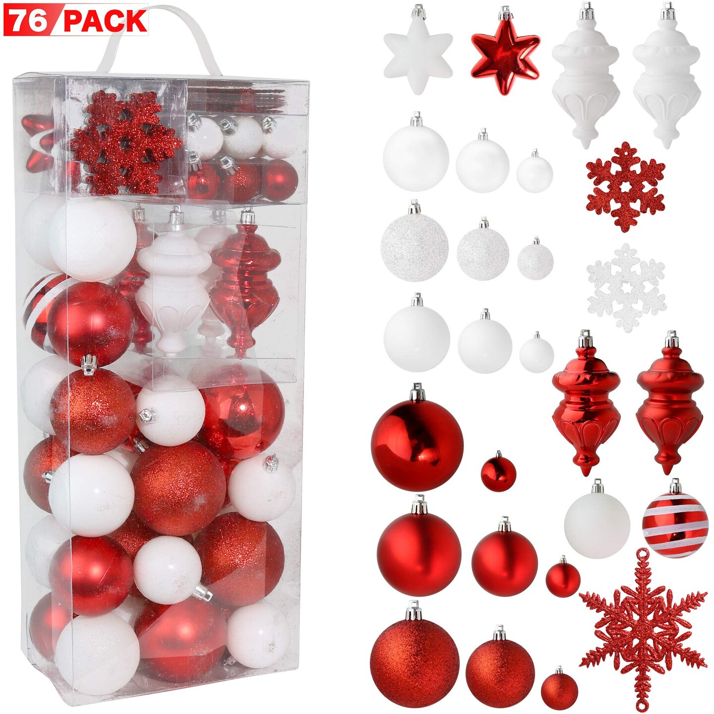 RN'D Christmas Snowflake Ball Ornaments - Christmas Hanging Snowflake and Ball Ornament Assortment Set with Hooks