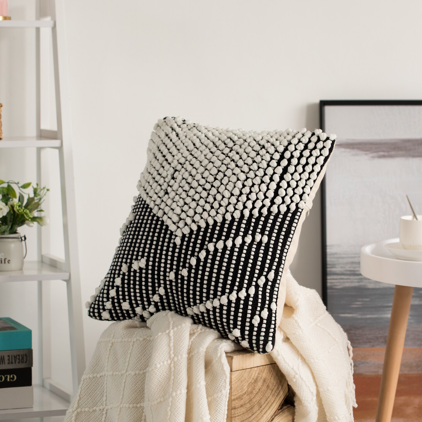 16&#x22; Decorative Handwoven Cotton Throw Pillow Cover with Embossed Dots