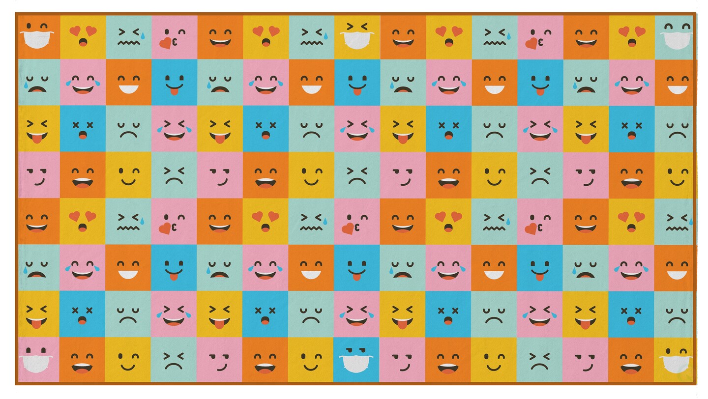 Deerlux 6 ft. Social Distancing Colorful Kids Classroom Seating Area Rug, Emoji Mask Design