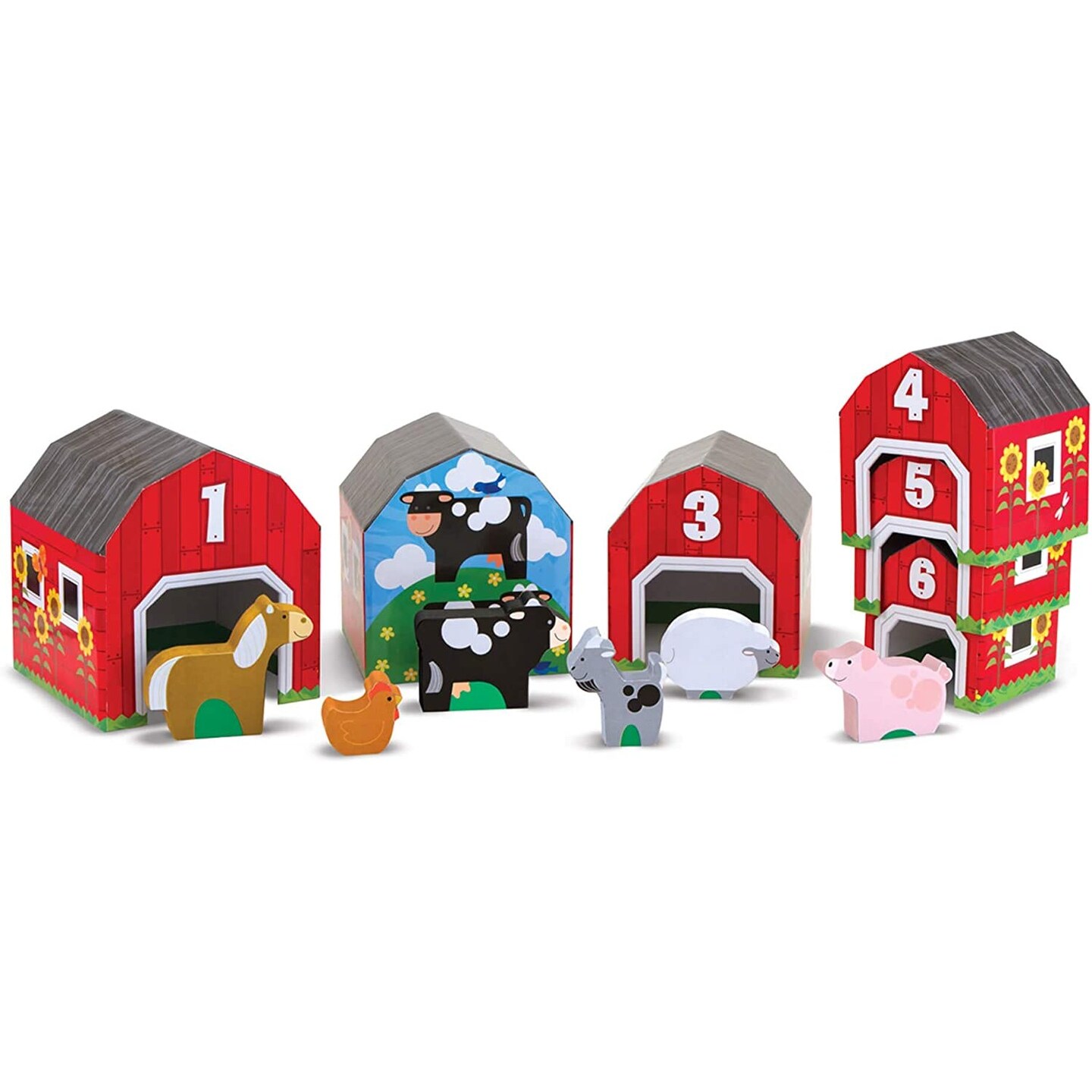 Melissa &#x26; Doug Nesting and Sorting Barns and Animals With 6 Numbered Barns and Matching Wooden Animals