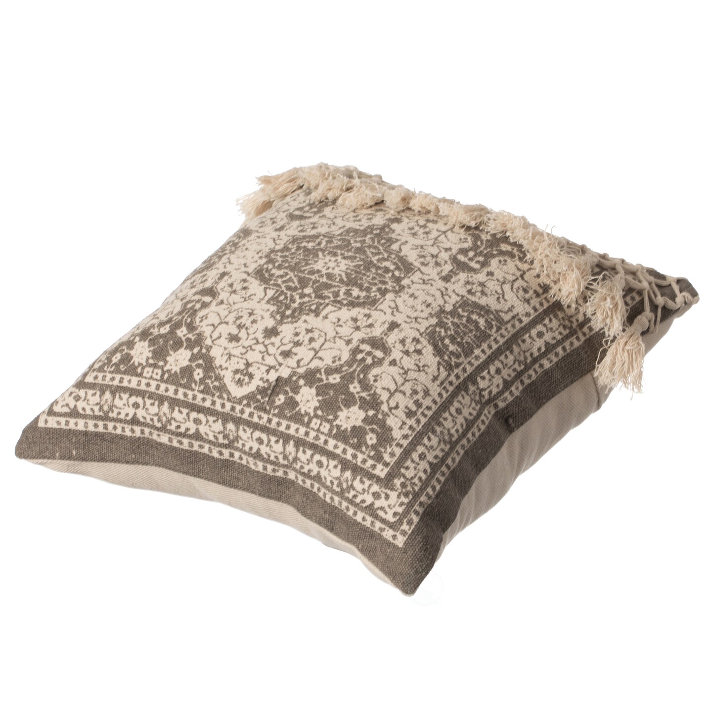 16&#x22; Handwoven Cotton Throw Pillow Cover with Traditional Pattern and Tasseled Top