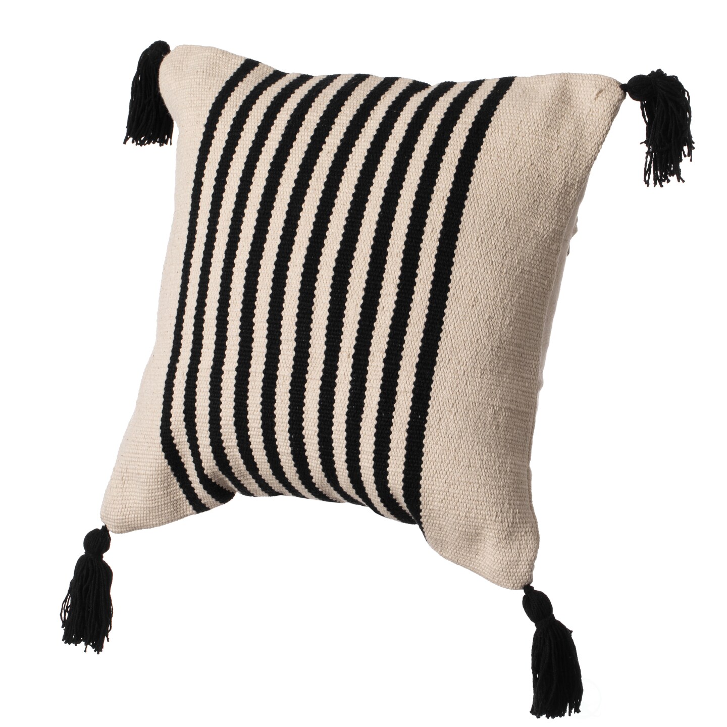 16&#x22; Handwoven Cotton Throw Pillow Cover with Striped Lines, Black