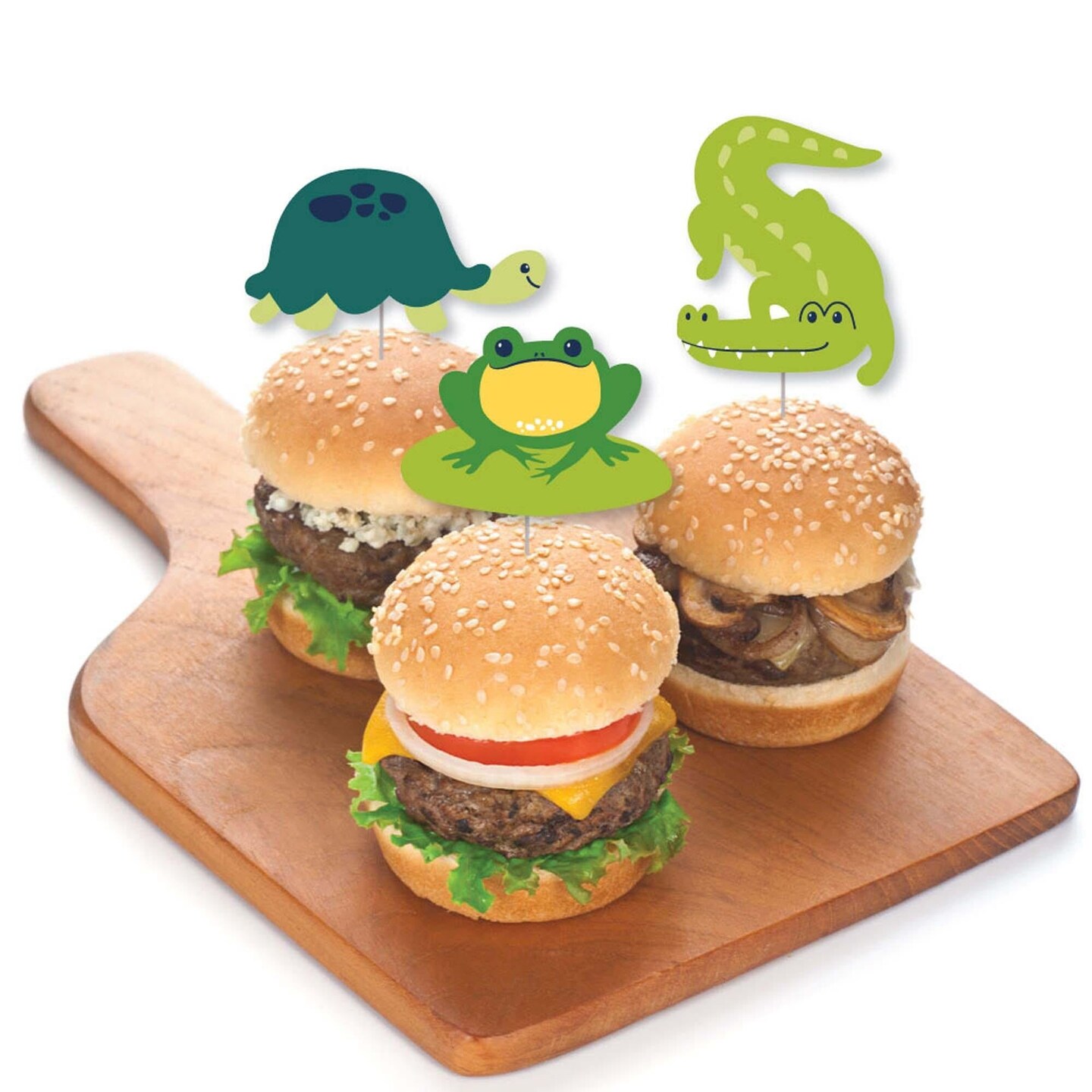Big Dot of Happiness Pond Pals - Dessert Cupcake Toppers - Frog Alligator Turtle Beaver &#x26; Duck Birthday Party or Baby Shower Clear Treat Picks - 24 Ct