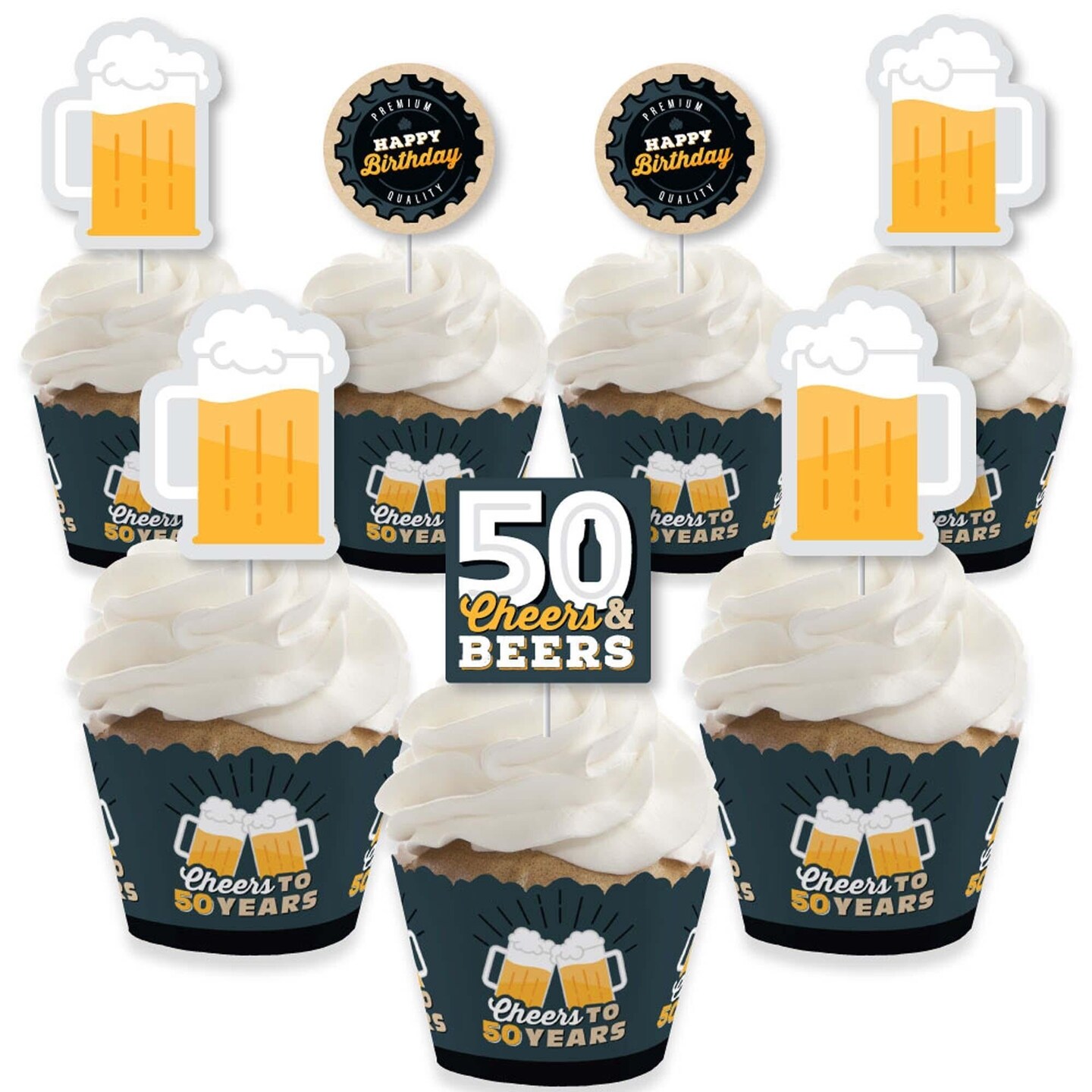 Big Dot of Happiness Cheers and Beers to 50 Years - Cupcake ...