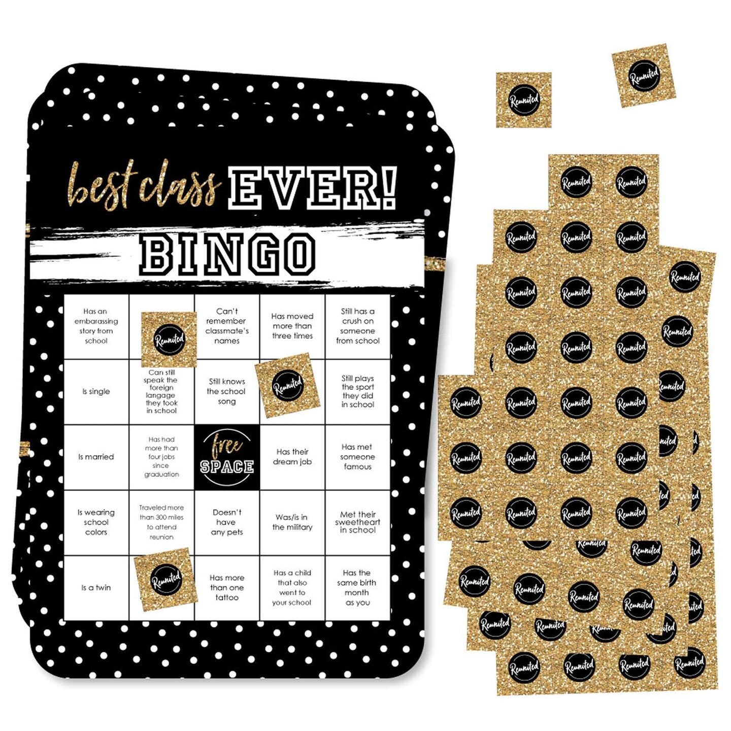 Big Dot of Happiness Reunited - Classmate Bingo Cards and Markers - School Class Reunion Party Bingo Game - Set of 18