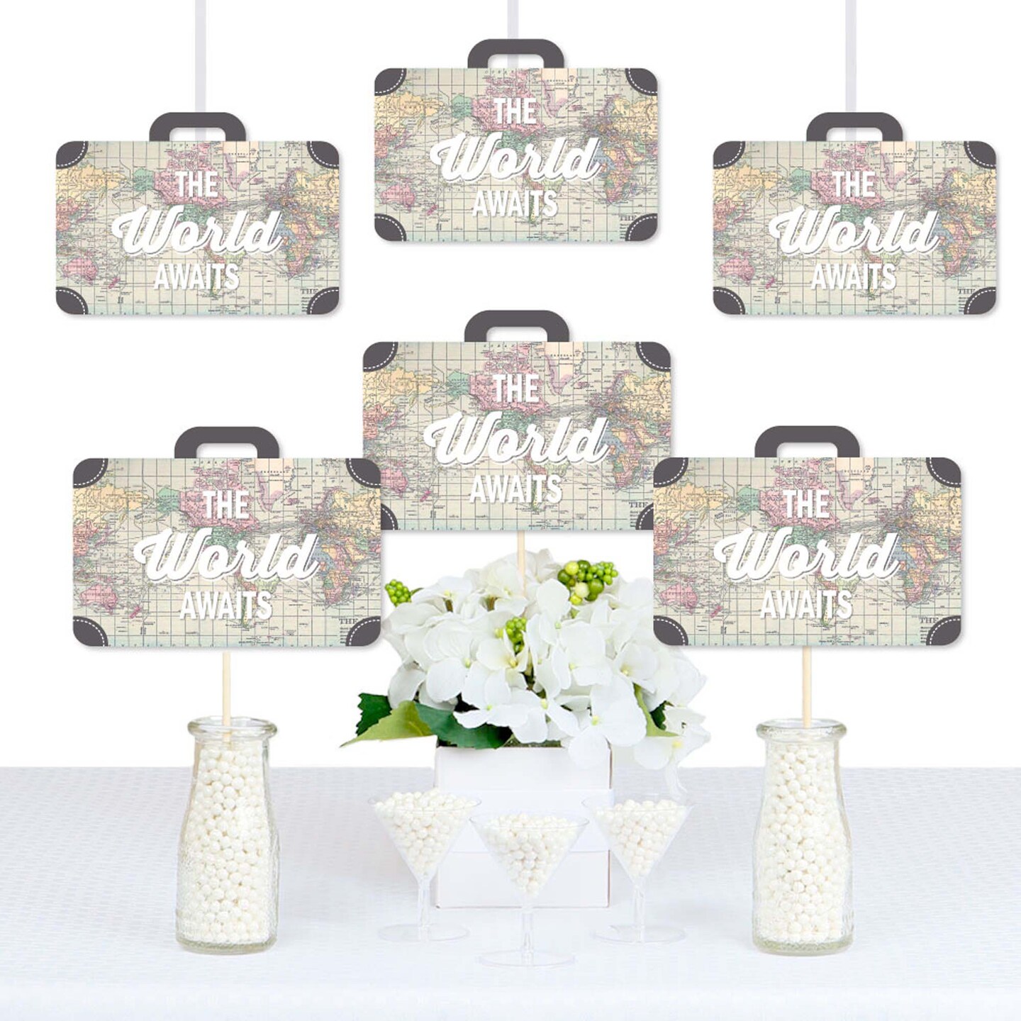 Big Dot of Happiness World Awaits - Suitcase Decorations DIY Travel Themed Party Essentials - Set of 20