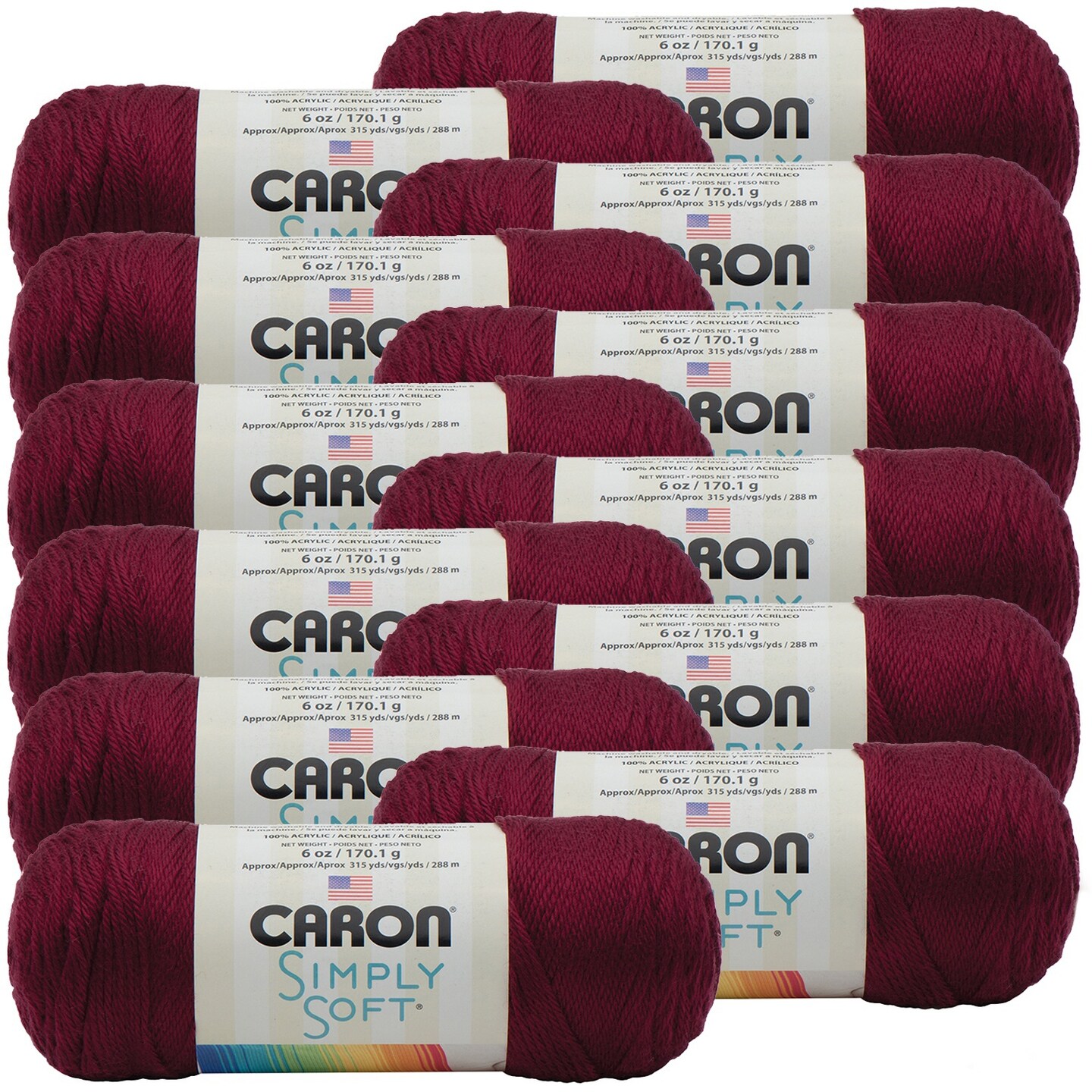 Multipack of 12 - Caron Simply Soft Solids Yarn-Burgundy