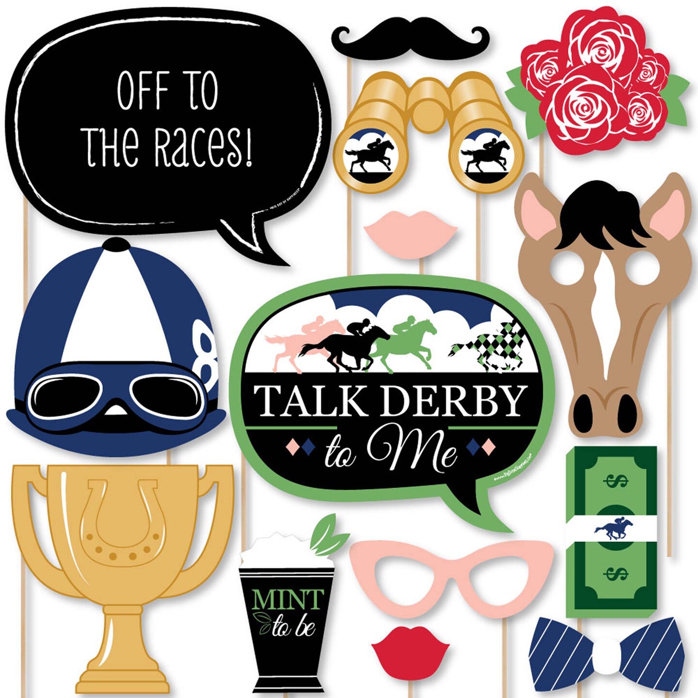 Big Dot of Happiness Kentucky Horse Derby - Horse Race Party Photo Booth Props Kit - 20 Count
