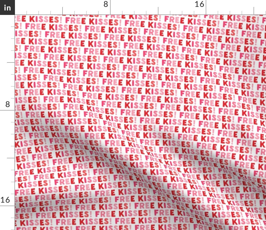 Free Kisses Multi Red Pink Love Valentine Valentines Day Custom Printed Fabric by Spoonflower Various Fabrics by the Yard or Fat Quarter